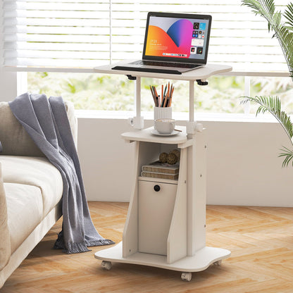 Adjustable Mobile Standing Desk Cart with Tilt Desktop and Cabinet, White Laptop Tables & Printer Stands   at Gallery Canada