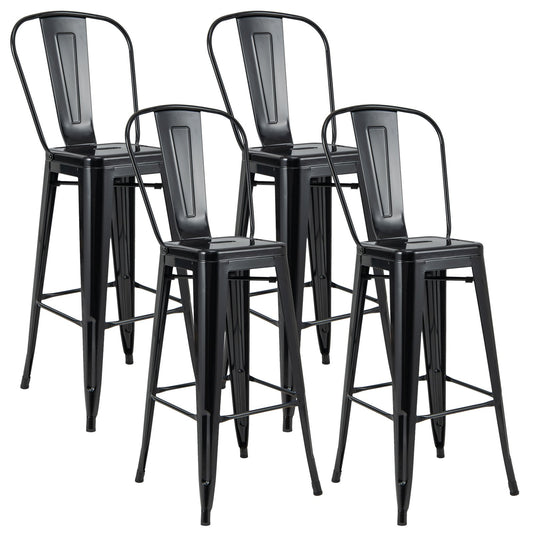 30" Height Set of 4 High Back Metal Industrial Bar Stools, Black - Gallery Canada