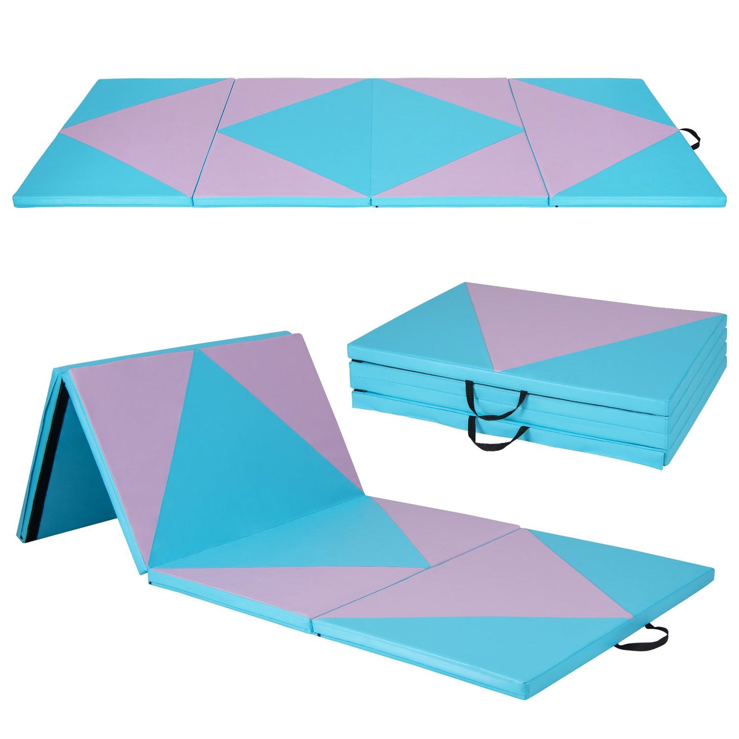 4-Panel PU Leather Folding Exercise Gym Mat with Hook and Loop Fasteners, Pink & Blue Yoga & Gym Mats   at Gallery Canada