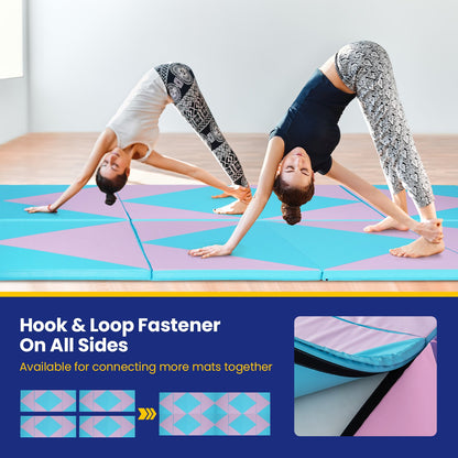 4-Panel PU Leather Folding Exercise Gym Mat with Hook and Loop Fasteners, Pink & Blue Yoga & Gym Mats   at Gallery Canada