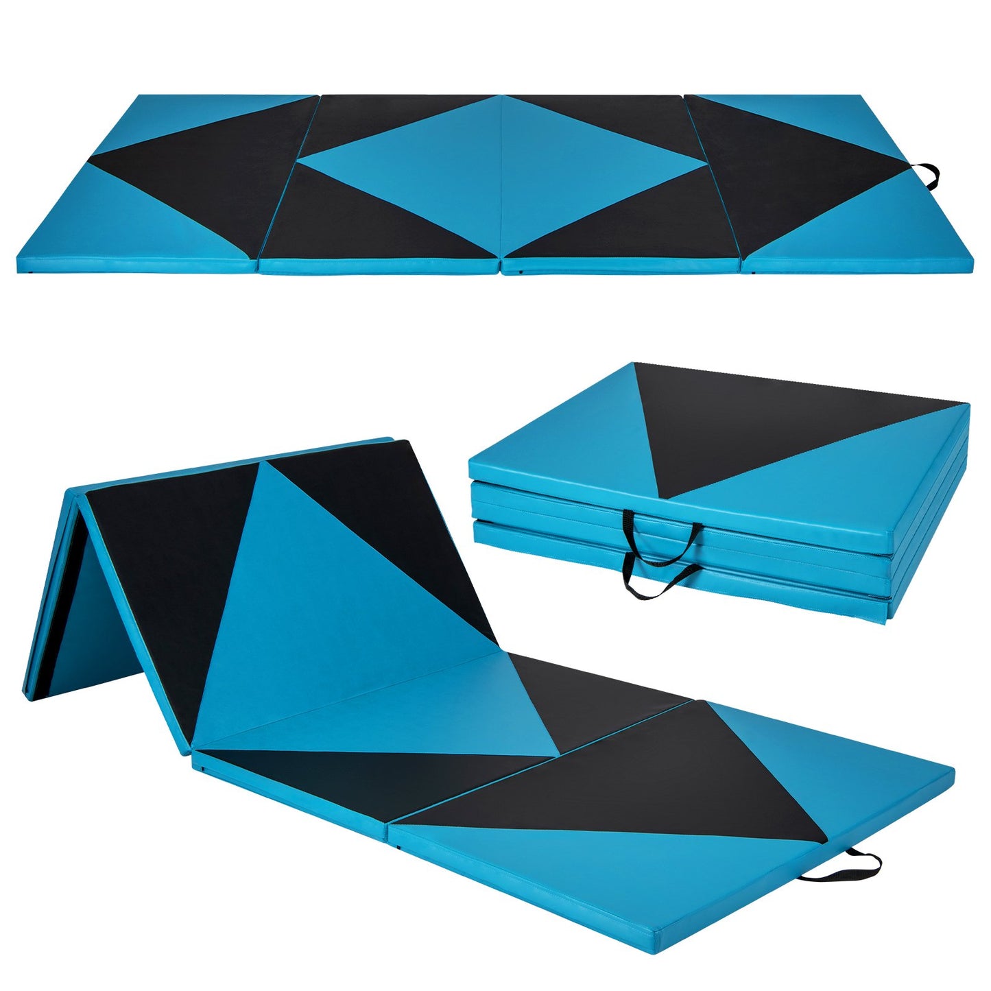 4-Panel PU Leather Folding Exercise Gym Mat with Hook and Loop Fasteners, Black & Turquoise Yoga & Gym Mats   at Gallery Canada