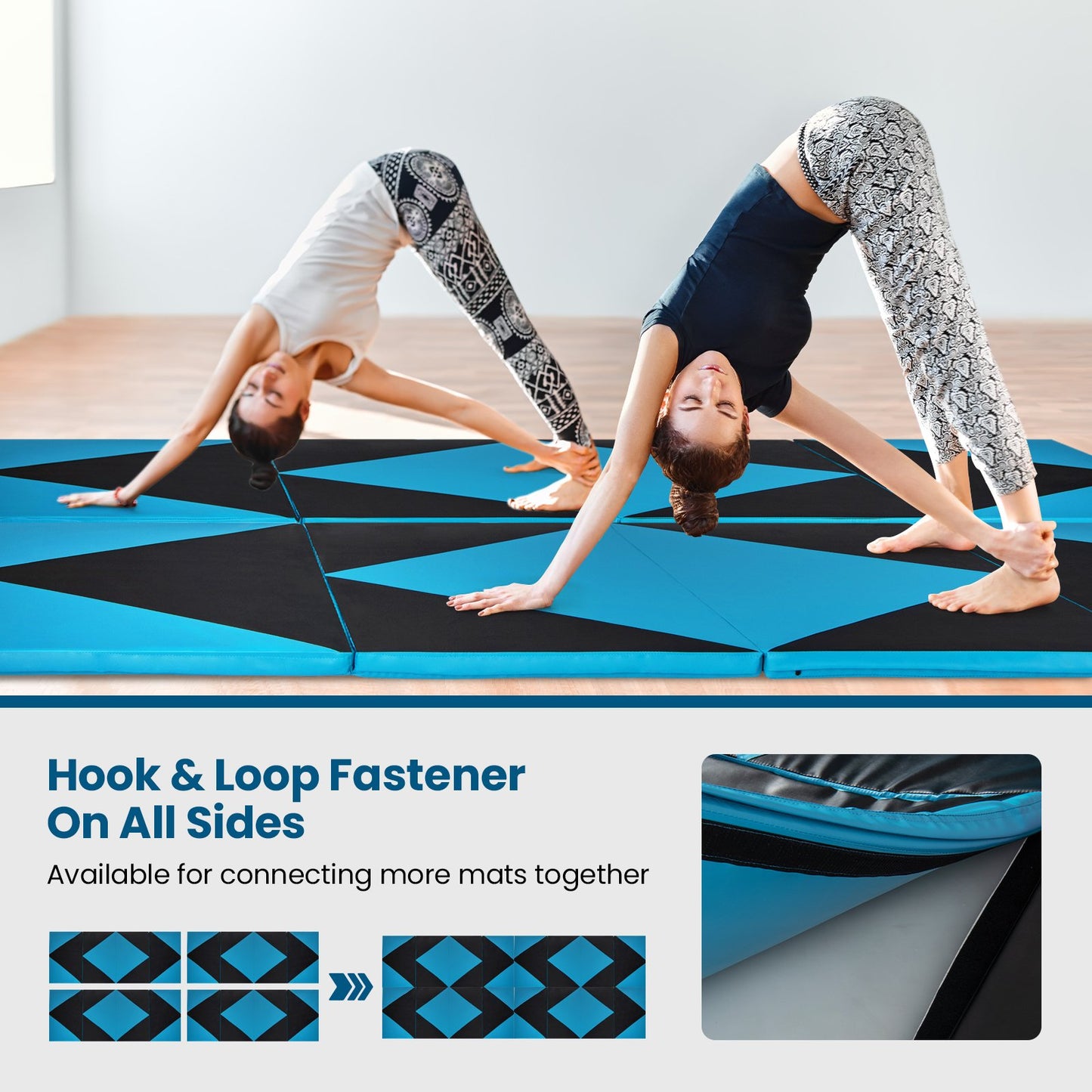 4-Panel PU Leather Folding Exercise Gym Mat with Hook and Loop Fasteners, Black & Turquoise Yoga & Gym Mats   at Gallery Canada