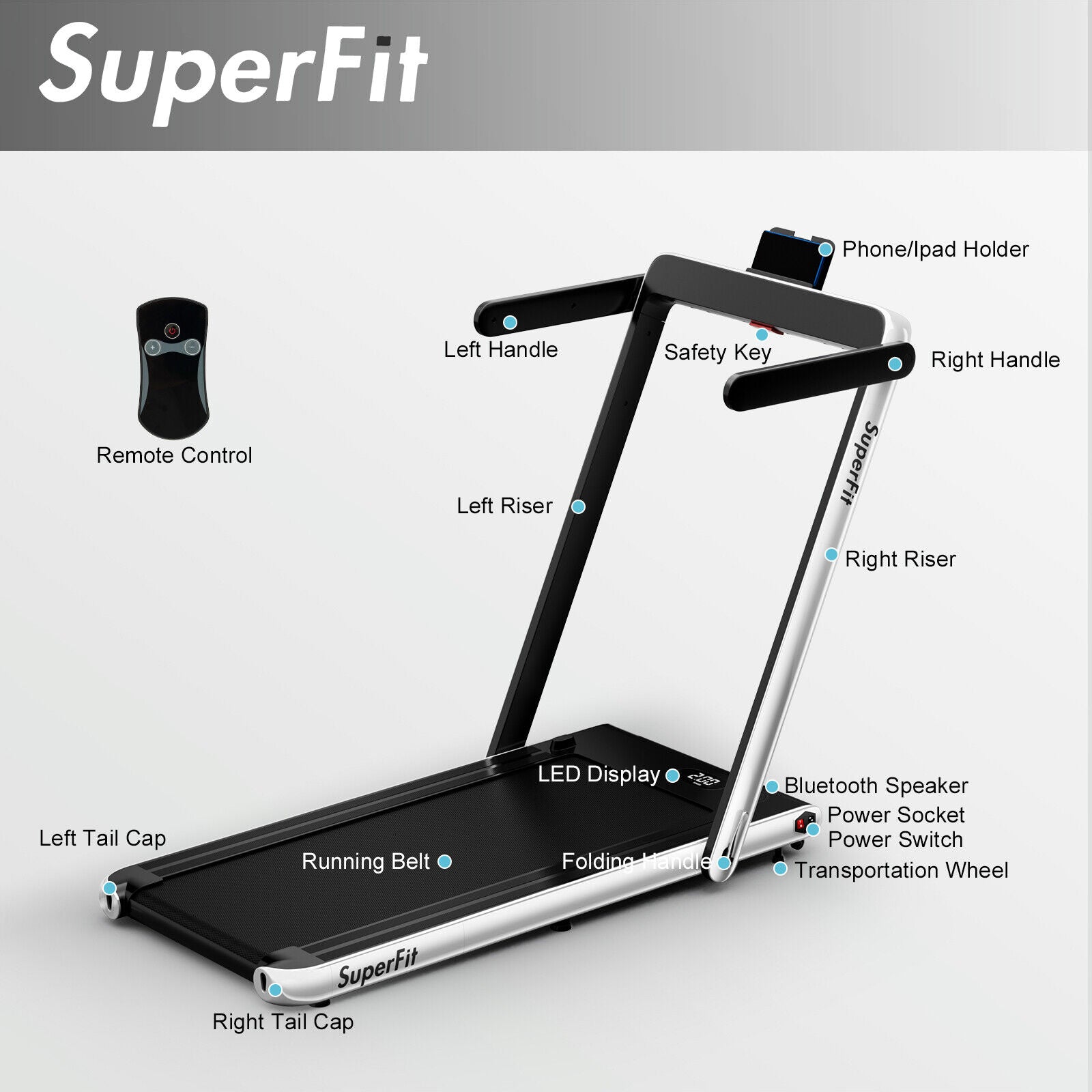 2.25HP 2 in 1 Folding Treadmill with APP Speaker Remote Control, Silver Treadmills at Gallery Canada