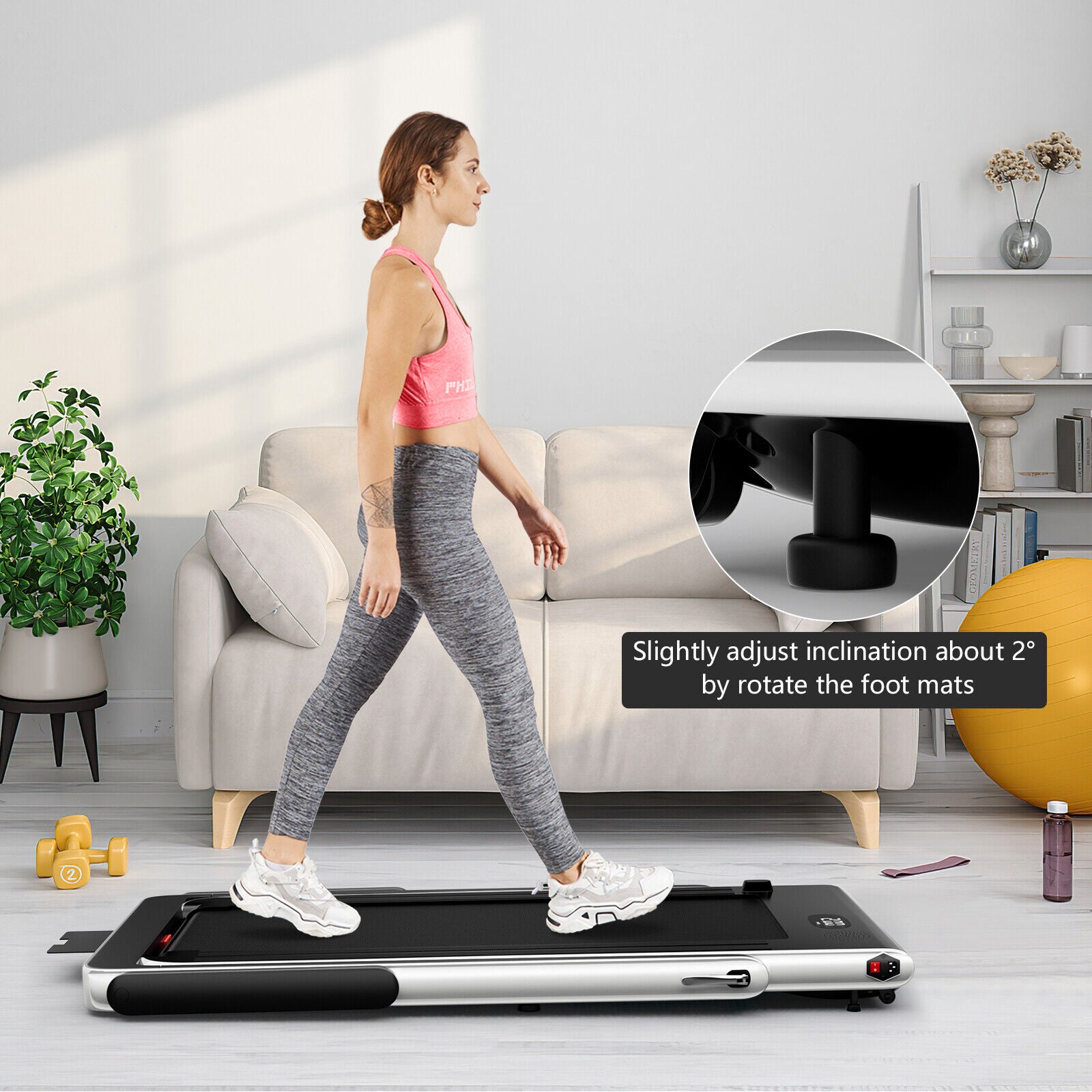 2.25HP 2 in 1 Folding Treadmill with APP Speaker Remote Control, Silver Treadmills at Gallery Canada