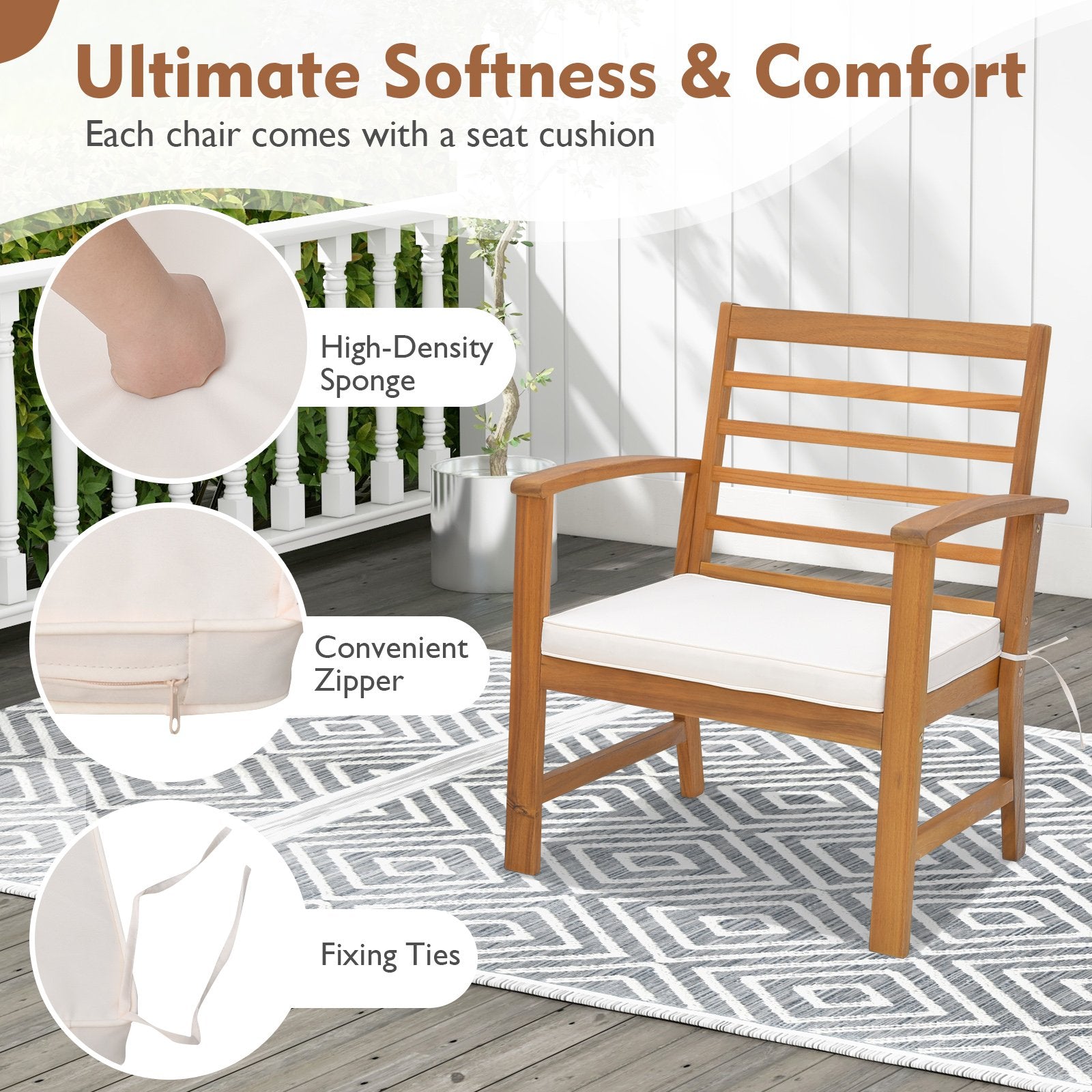 3 Pieces Outdoor Furniture Set with Soft Seat Cushions, White Patio Conversation Sets   at Gallery Canada