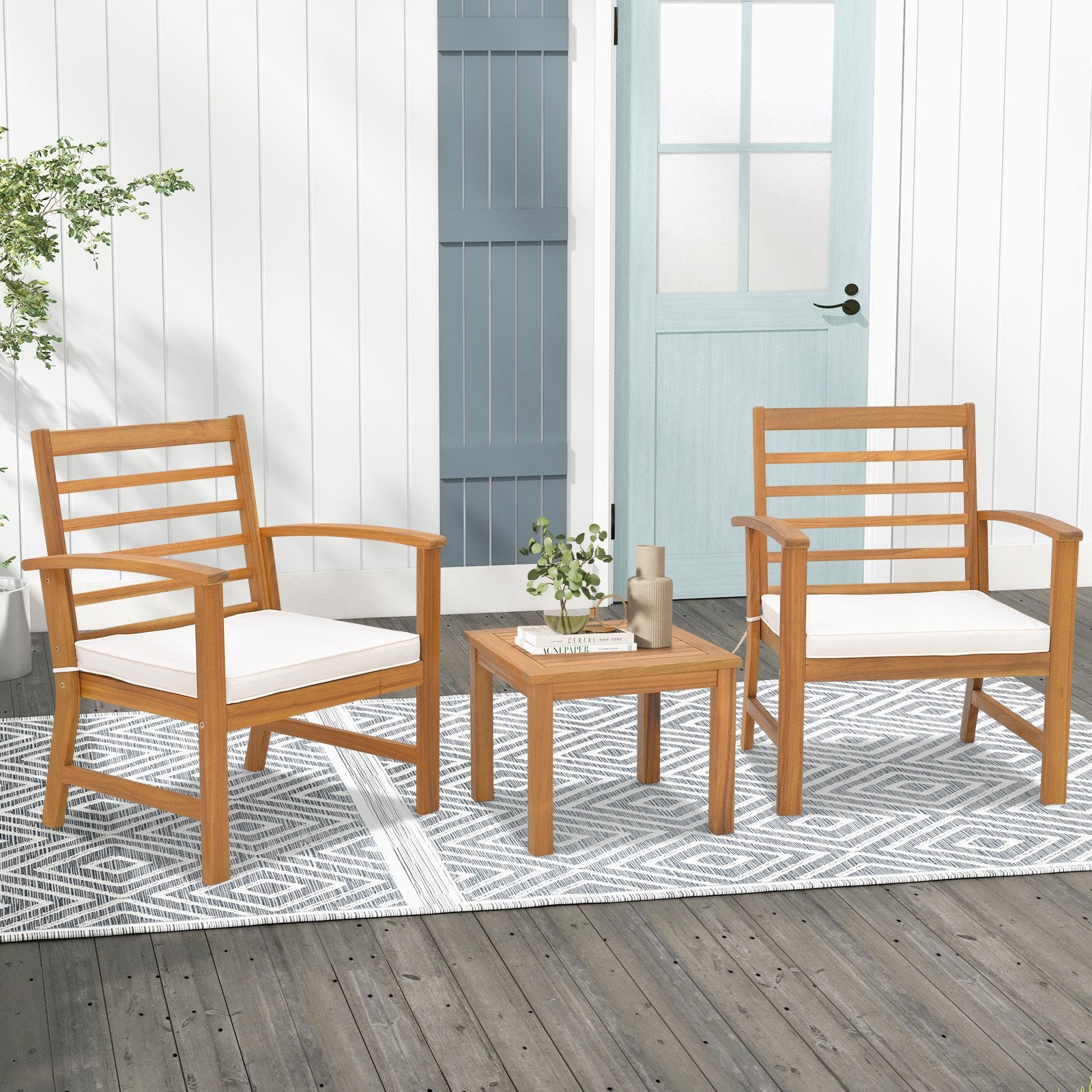 3 Pieces Outdoor Furniture Set with Soft Seat Cushions, White Patio Conversation Sets   at Gallery Canada