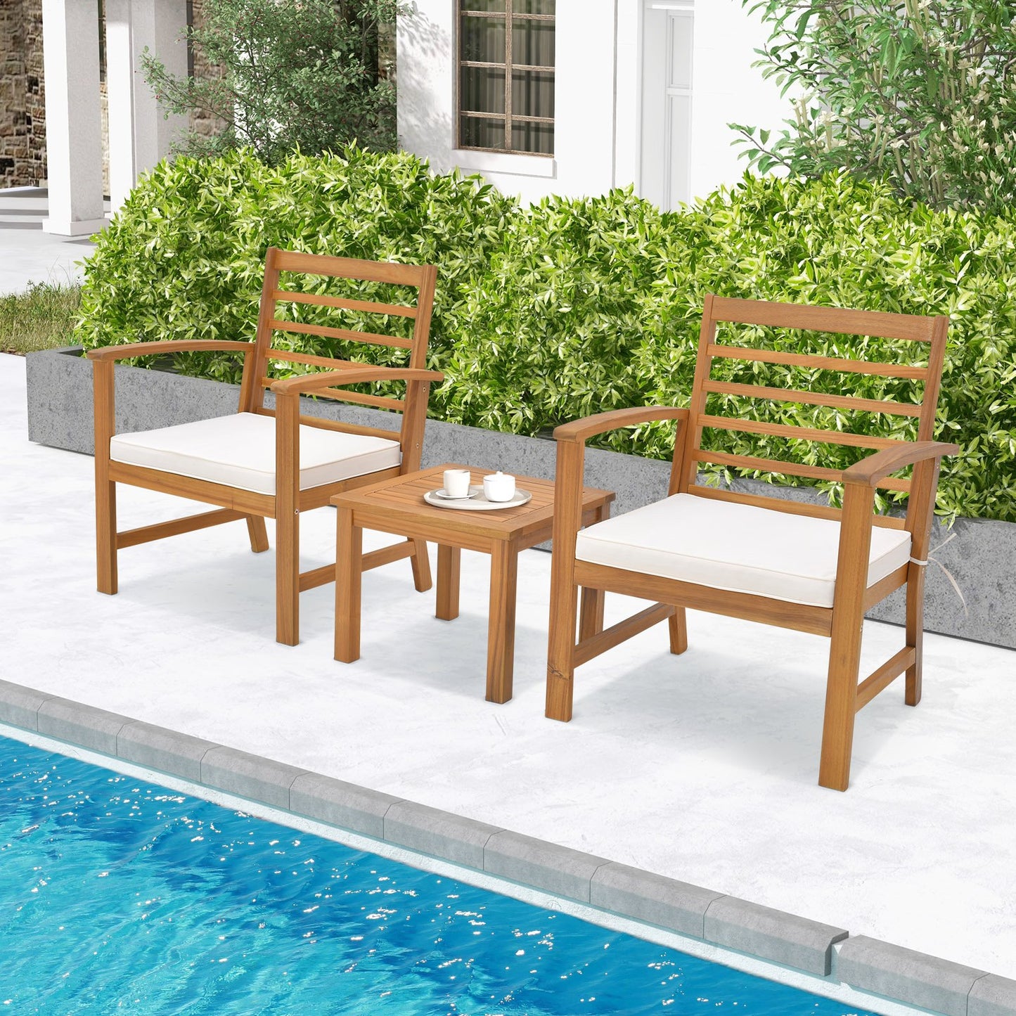 3 Pieces Outdoor Furniture Set with Soft Seat Cushions, White Patio Conversation Sets   at Gallery Canada