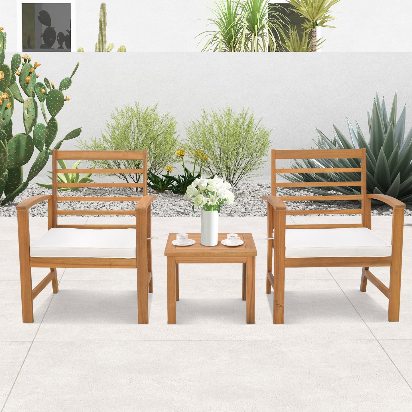 3 Pieces Outdoor Furniture Set with Soft Seat Cushions, White Patio Conversation Sets   at Gallery Canada