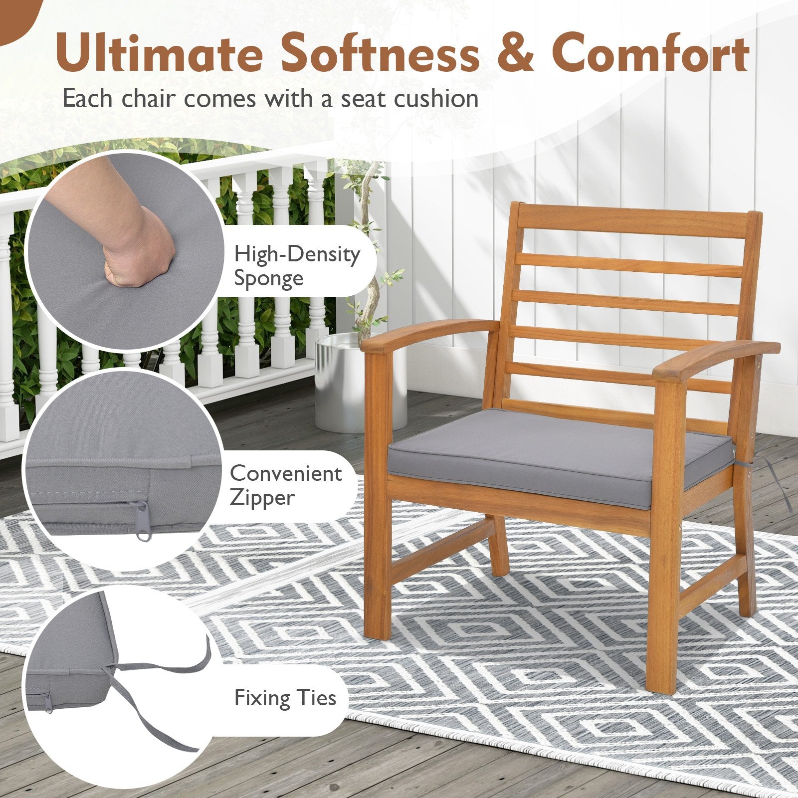 3 Pieces Outdoor Furniture Set with Soft Seat Cushions, Gray Patio Conversation Sets   at Gallery Canada