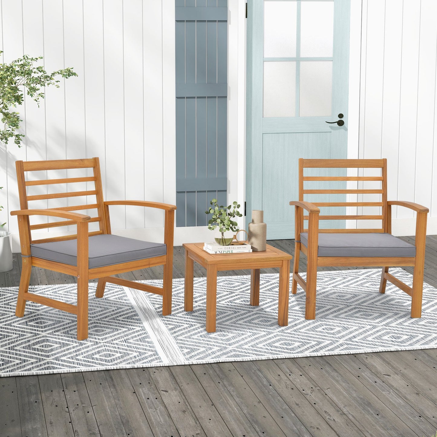 3 Pieces Outdoor Furniture Set with Soft Seat Cushions, Gray Patio Conversation Sets   at Gallery Canada