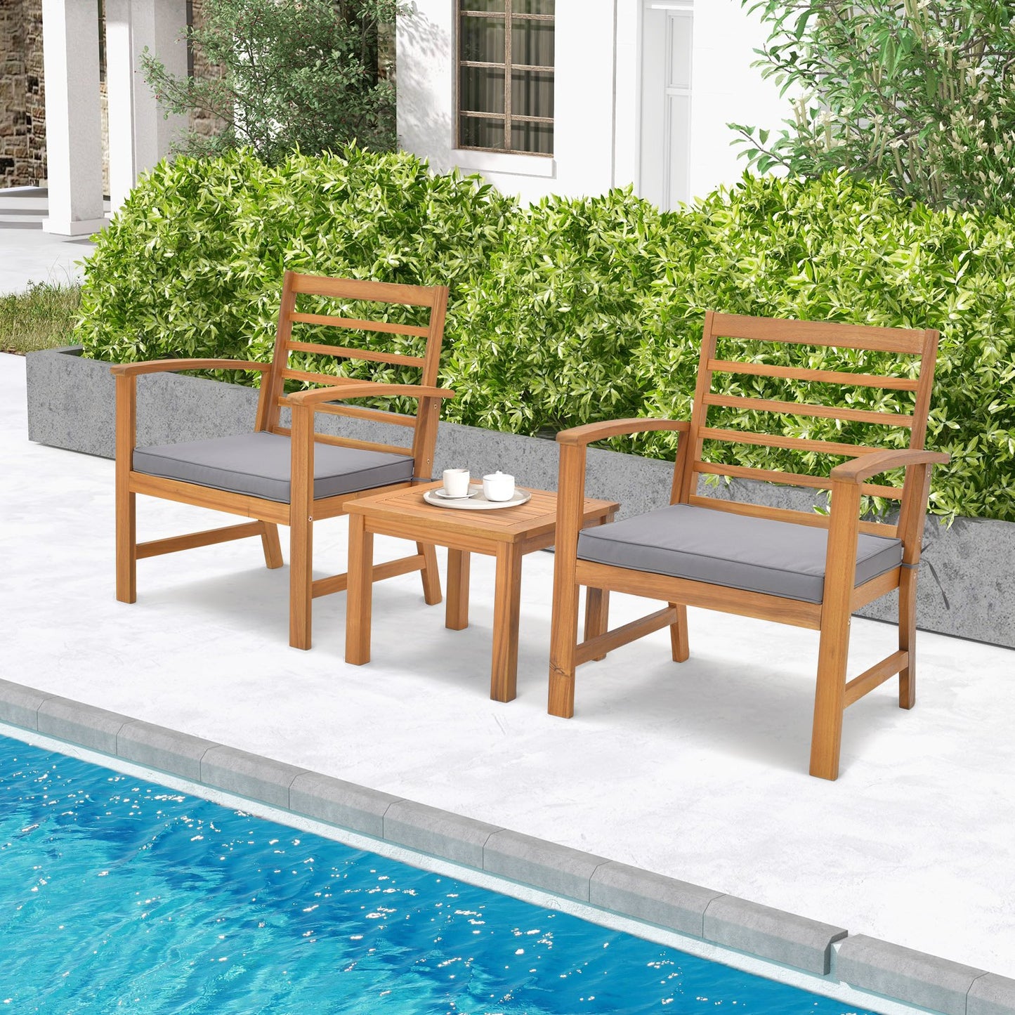 3 Pieces Outdoor Furniture Set with Soft Seat Cushions, Gray Patio Conversation Sets   at Gallery Canada