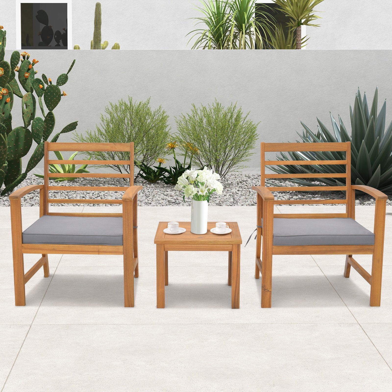 3 Pieces Outdoor Furniture Set with Soft Seat Cushions, Gray Patio Conversation Sets   at Gallery Canada