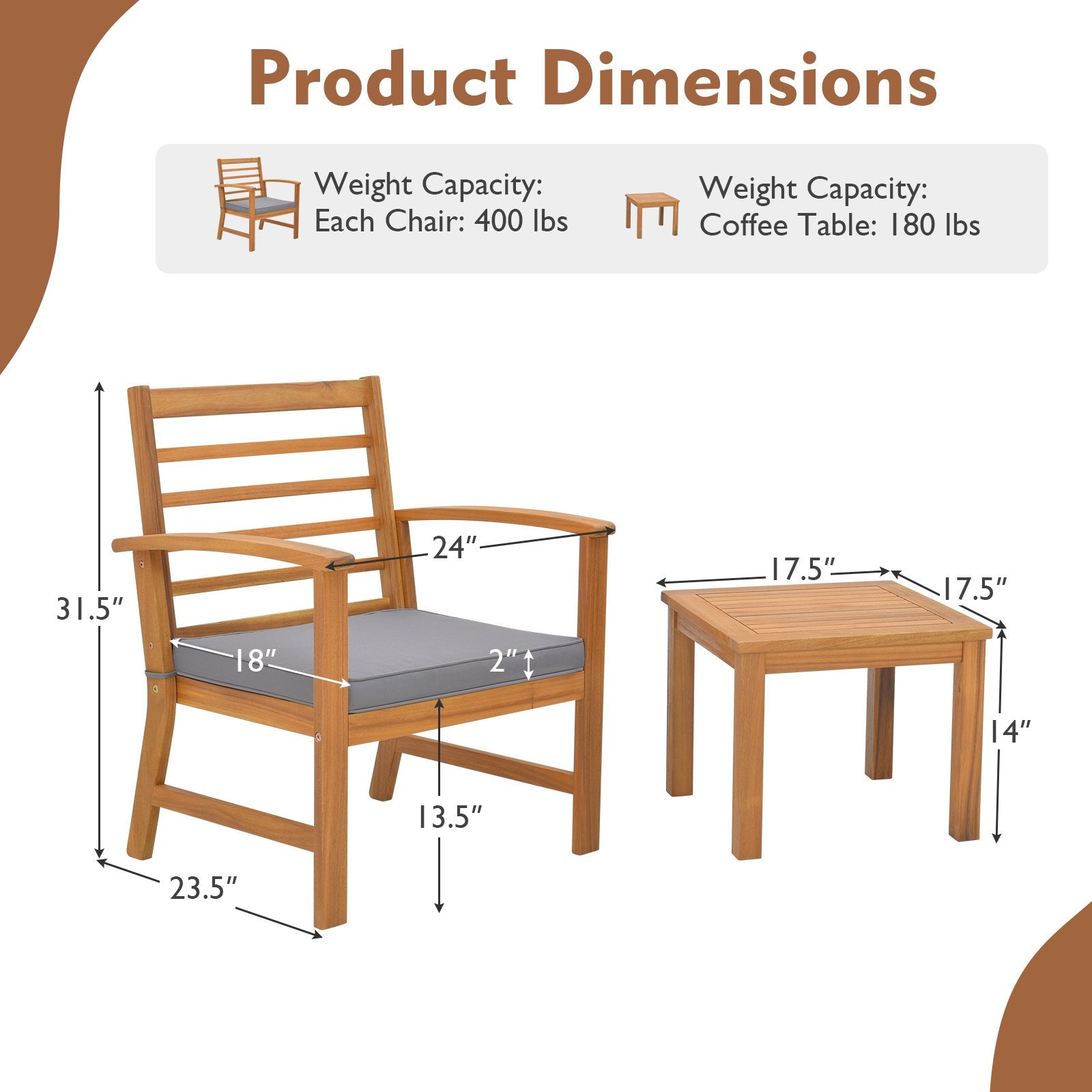 3 Pieces Outdoor Furniture Set with Soft Seat Cushions, Gray Patio Conversation Sets   at Gallery Canada