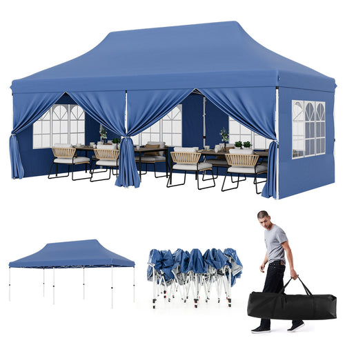 10 x 20 FT Pop up Canopy with 6 Sidewalls and Windows and Carrying Bag for Party Wedding Picnic, Blue