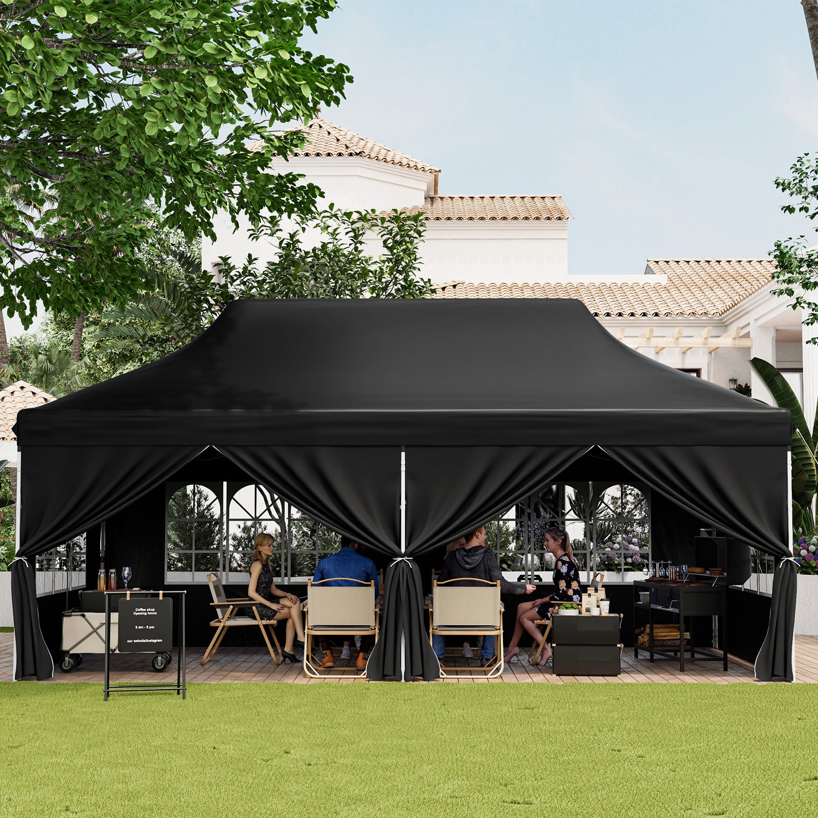 10 x 20 FT Pop up Canopy with 6 Sidewalls and Windows and Carrying Bag for Party Wedding Picnic, Black Canopies at Gallery Canada