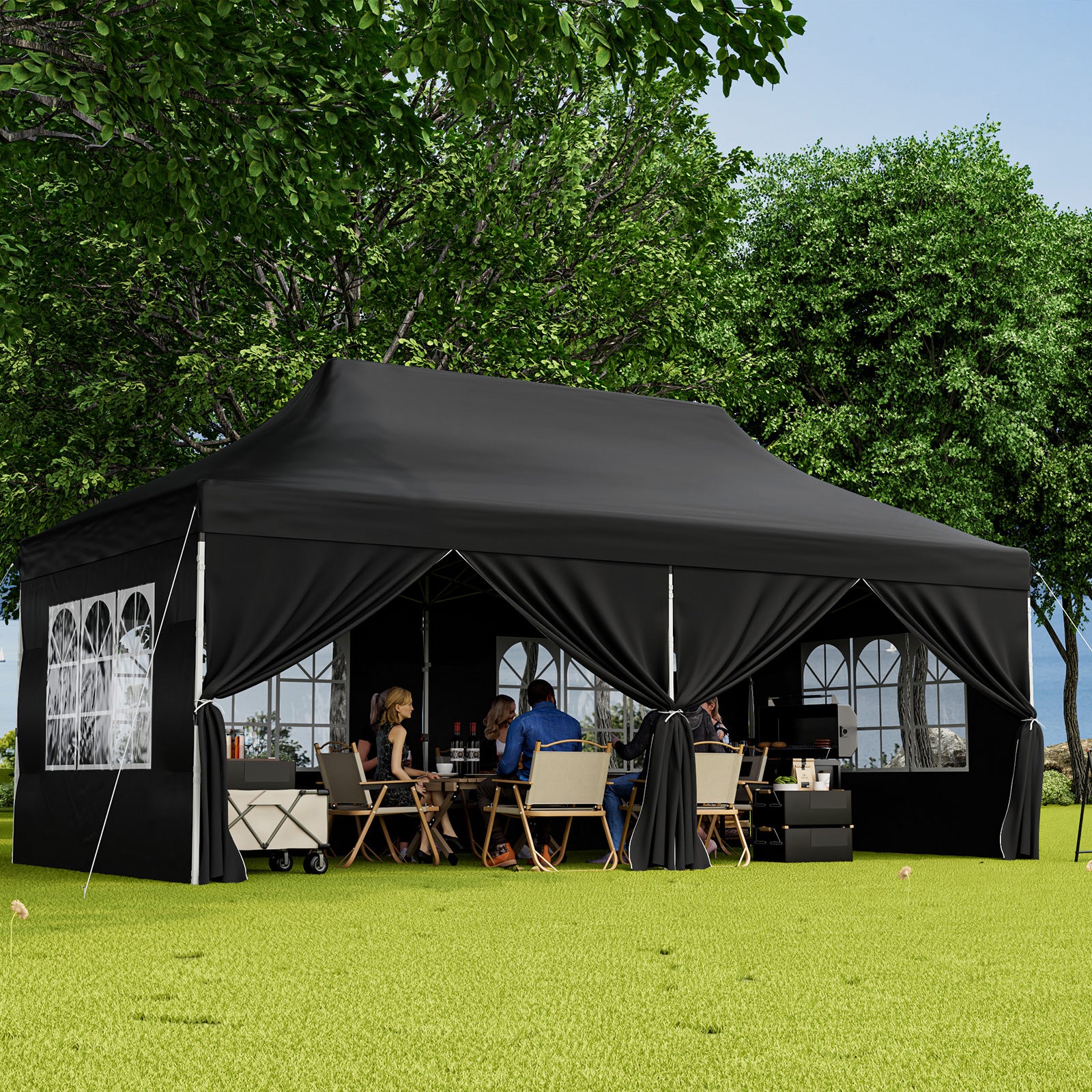10 x 20 FT Pop up Canopy with 6 Sidewalls and Windows and Carrying Bag for Party Wedding Picnic, Black Canopies at Gallery Canada