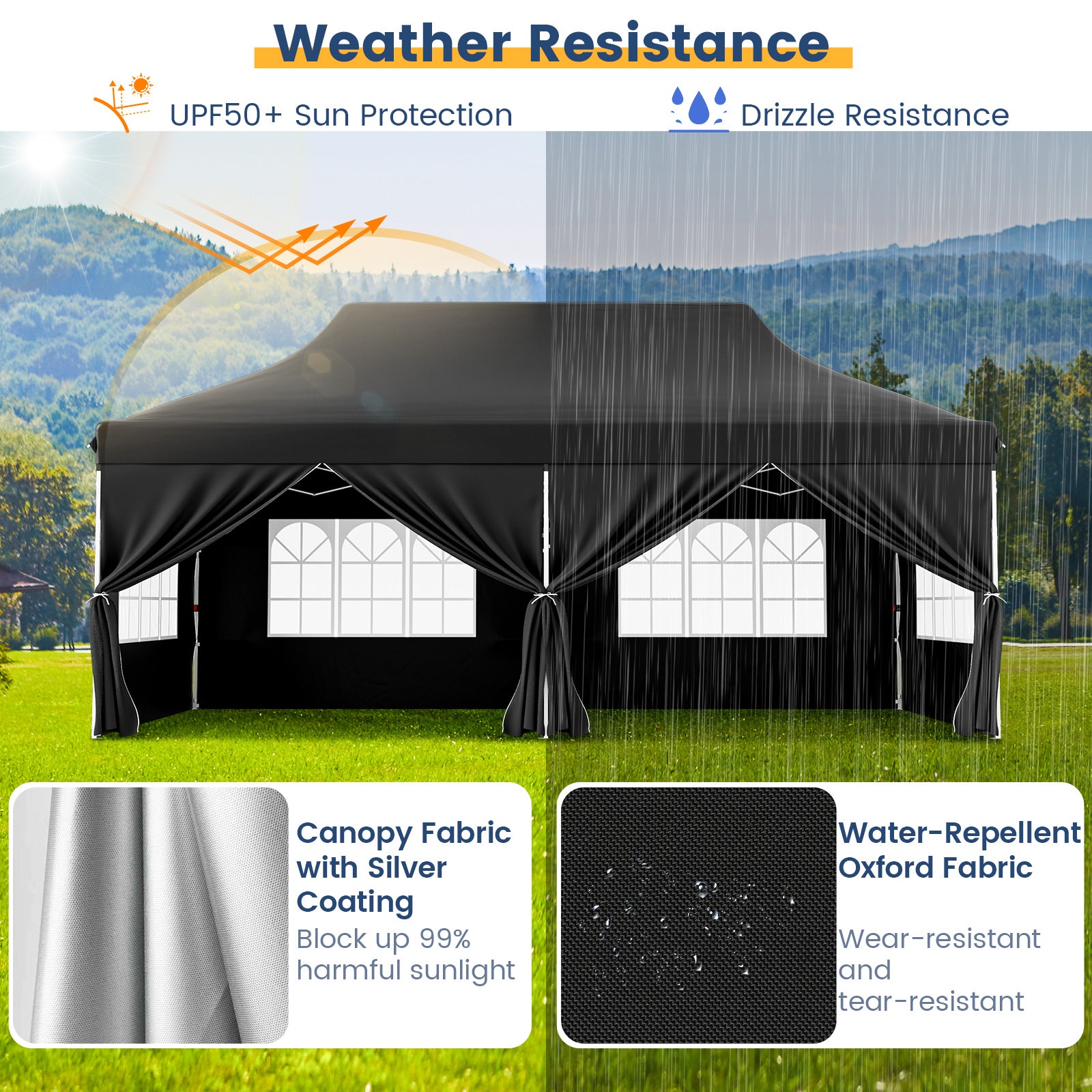 10 x 20 FT Pop up Canopy with 6 Sidewalls and Windows and Carrying Bag for Party Wedding Picnic, Black Canopies at Gallery Canada