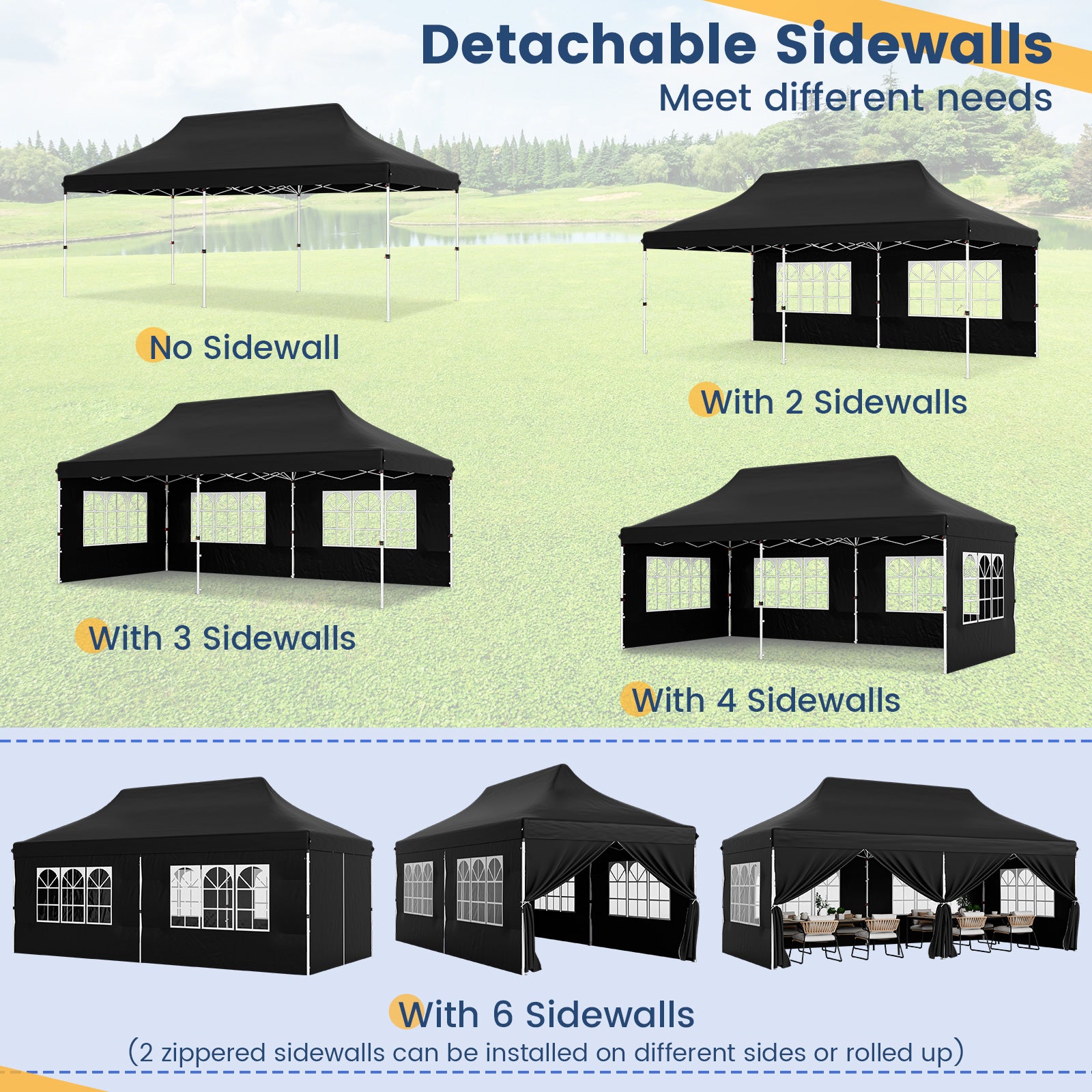 10 x 20 FT Pop up Canopy with 6 Sidewalls and Windows and Carrying Bag for Party Wedding Picnic, Black Canopies at Gallery Canada