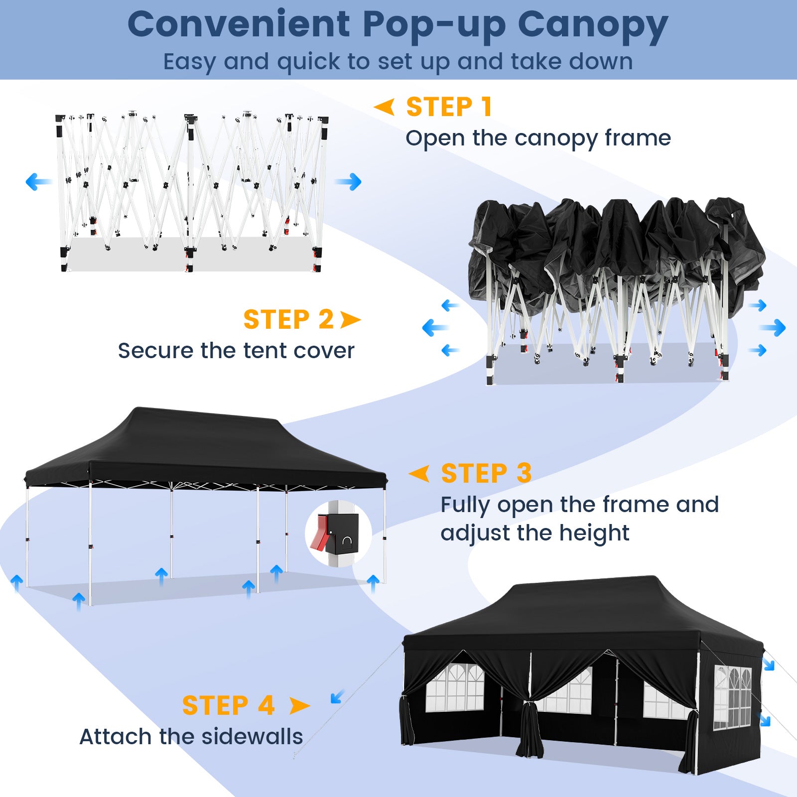 10 x 20 FT Pop up Canopy with 6 Sidewalls and Windows and Carrying Bag for Party Wedding Picnic, Black Canopies at Gallery Canada