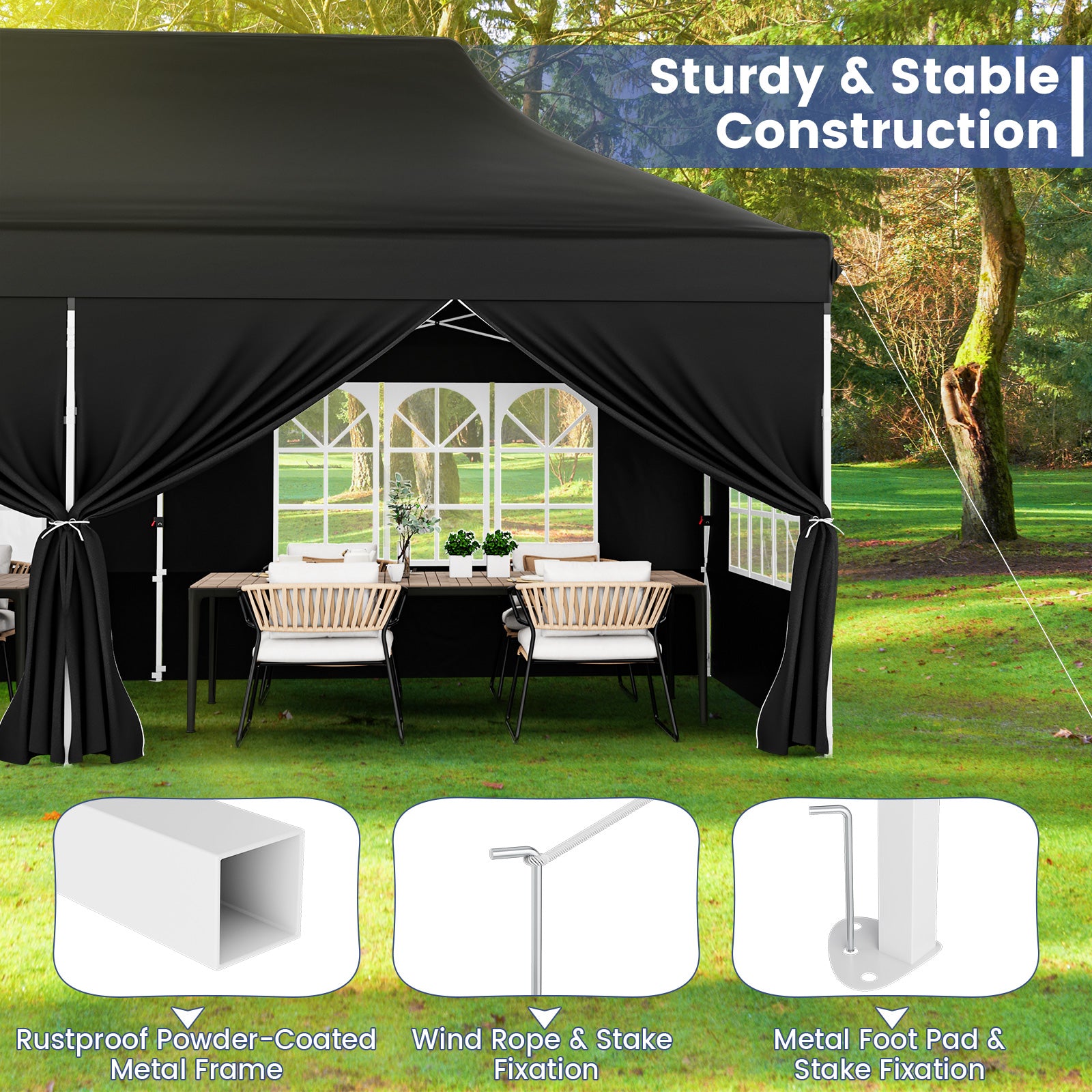 10 x 20 FT Pop up Canopy with 6 Sidewalls and Windows and Carrying Bag for Party Wedding Picnic, Black Canopies at Gallery Canada
