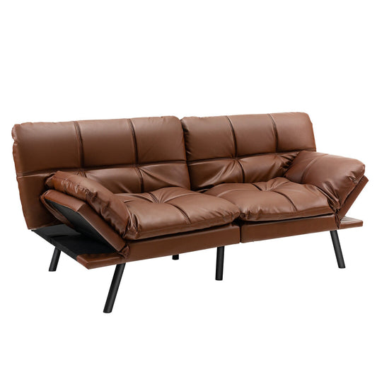 Convertible Memory Foam Futon Sofa Bed with Adjustable Armrest, Brown - Gallery Canada