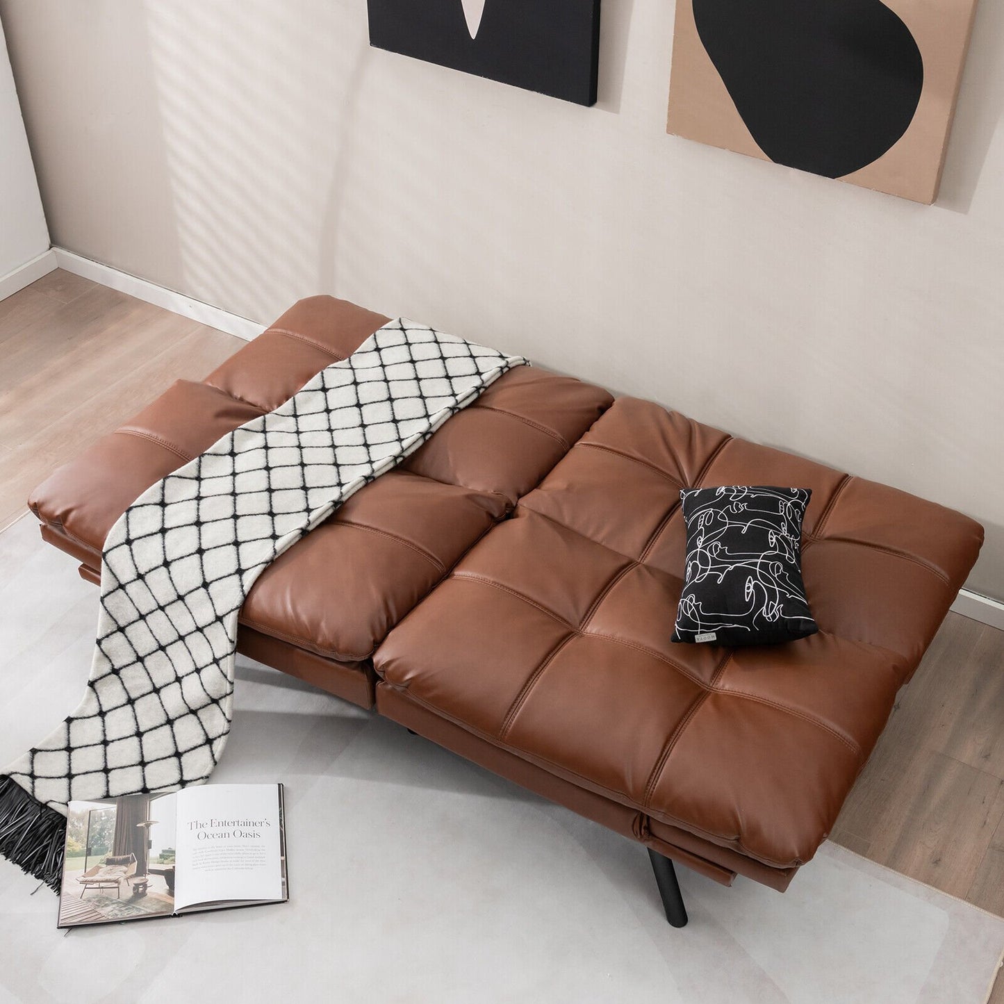 Convertible Memory Foam Futon Sofa Bed with Adjustable Armrest, Brown Sofas & Loveseats   at Gallery Canada