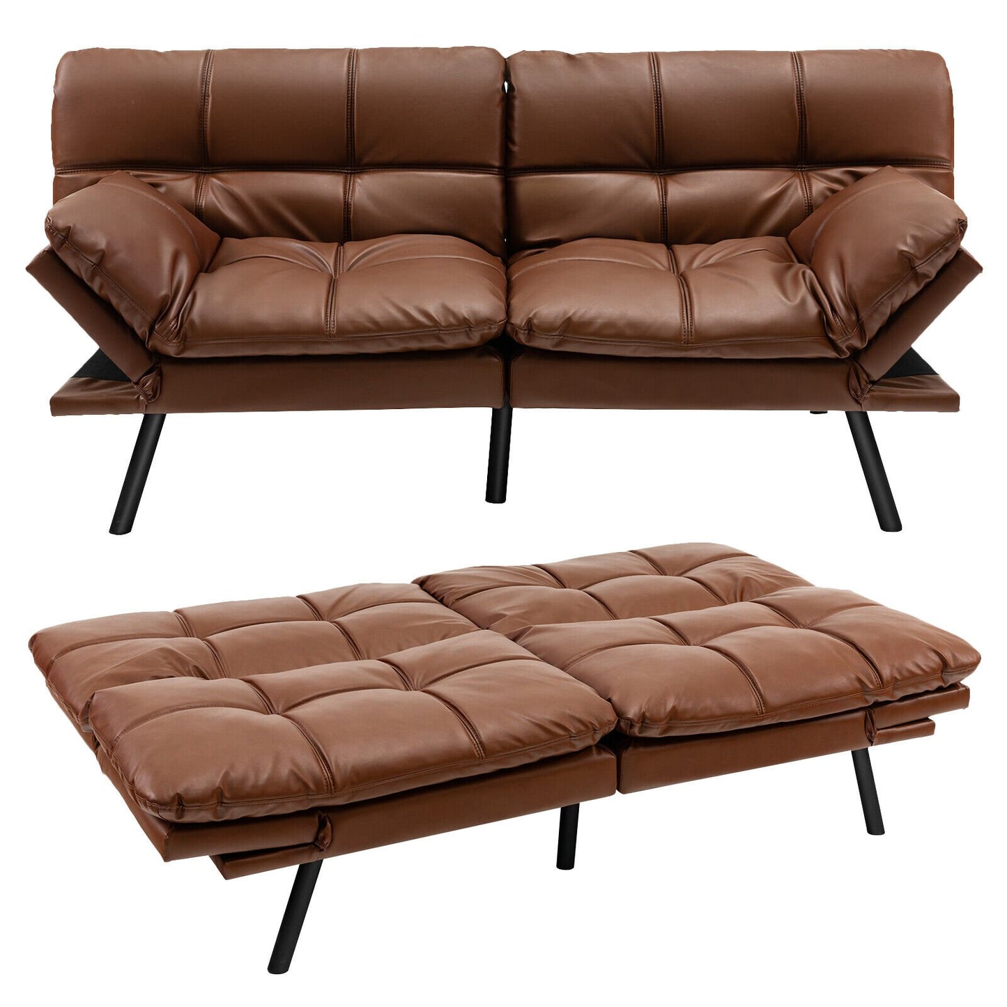 Convertible Memory Foam Futon Sofa Bed with Adjustable Armrest, Brown Sofas & Loveseats   at Gallery Canada