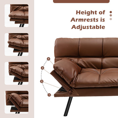 Convertible Memory Foam Futon Sofa Bed with Adjustable Armrest, Brown Sofas & Loveseats   at Gallery Canada