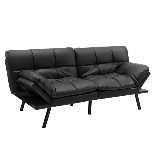 Convertible Memory Foam Futon Sofa Bed with Adjustable Armrest, Black - Gallery Canada