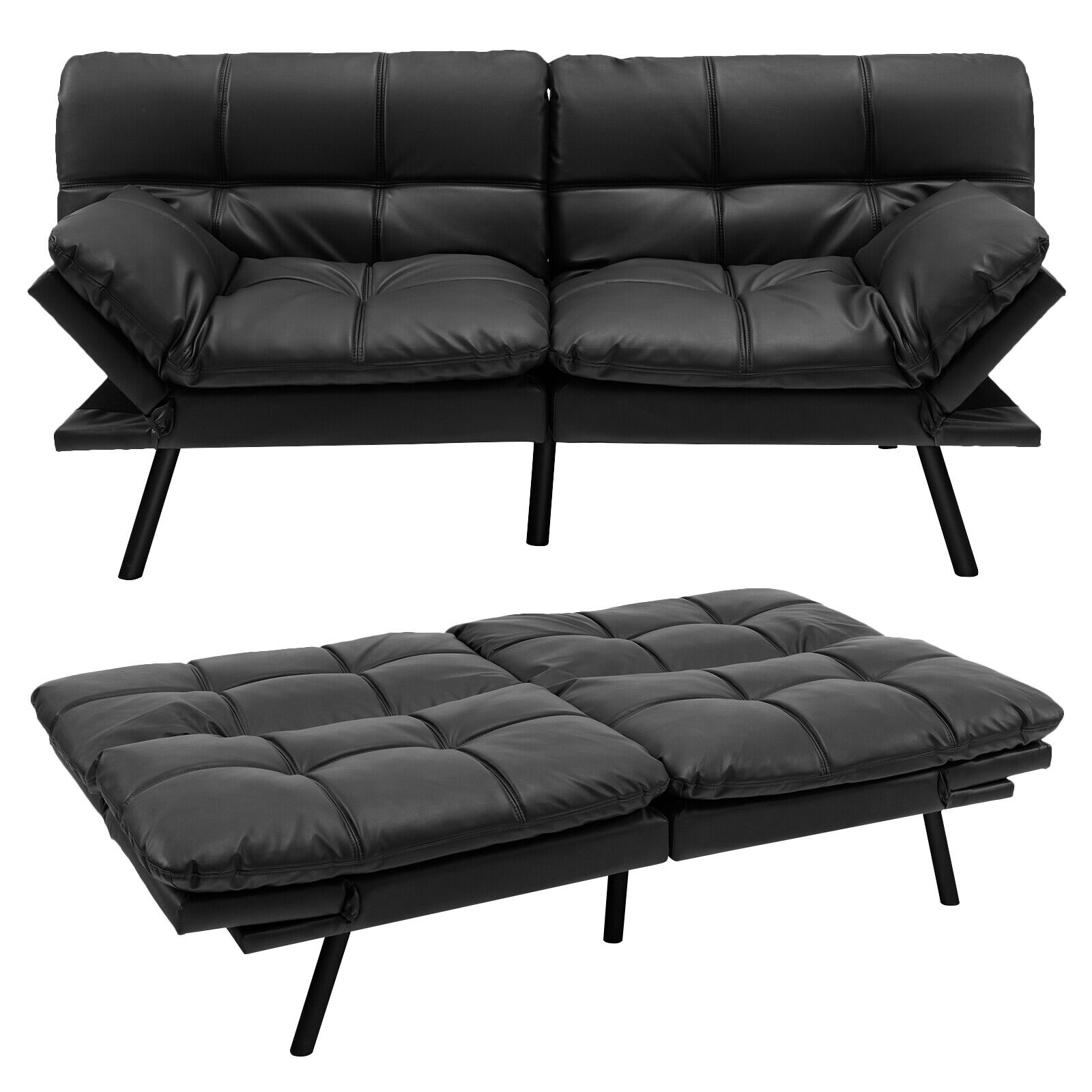 Convertible Memory Foam Futon Sofa Bed with Adjustable Armrest, Black Sofas & Loveseats   at Gallery Canada