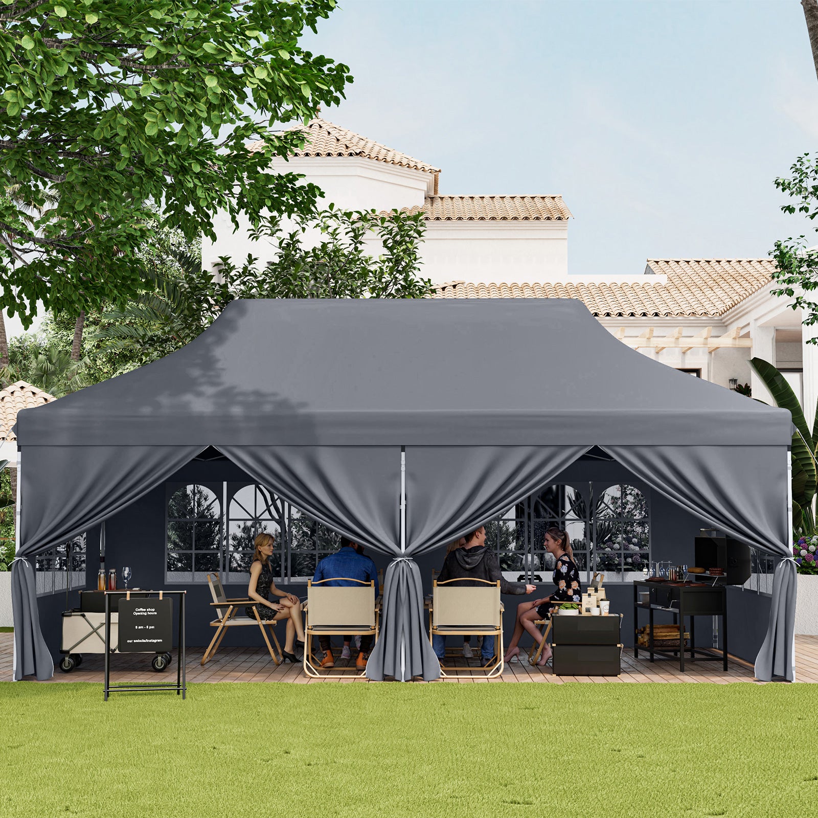 10 x 20 FT Pop up Canopy with 6 Sidewalls and Windows and Carrying Bag for Party Wedding Picnic, Gray Canopies at Gallery Canada