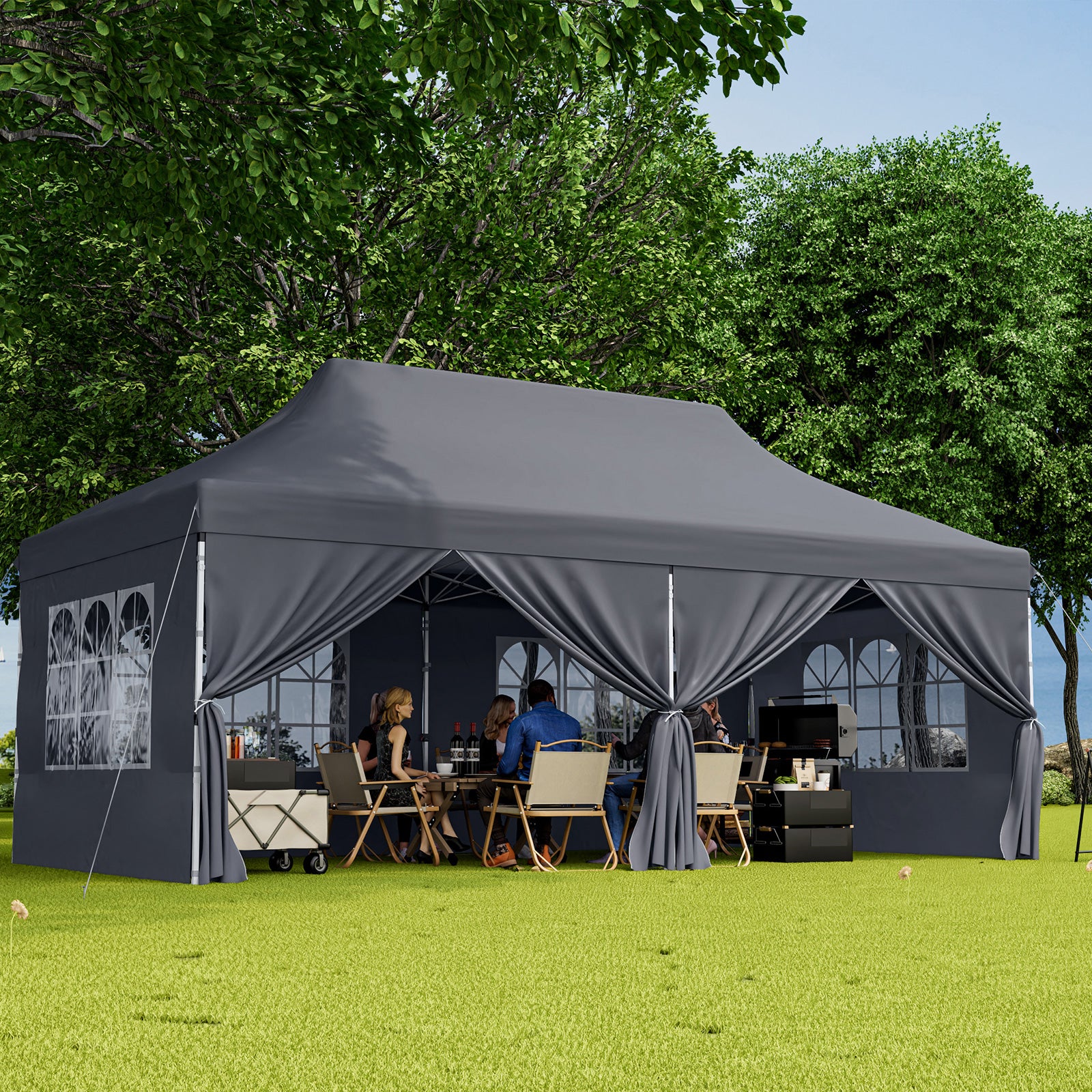 10 x 20 FT Pop up Canopy with 6 Sidewalls and Windows and Carrying Bag for Party Wedding Picnic, Gray Canopies at Gallery Canada