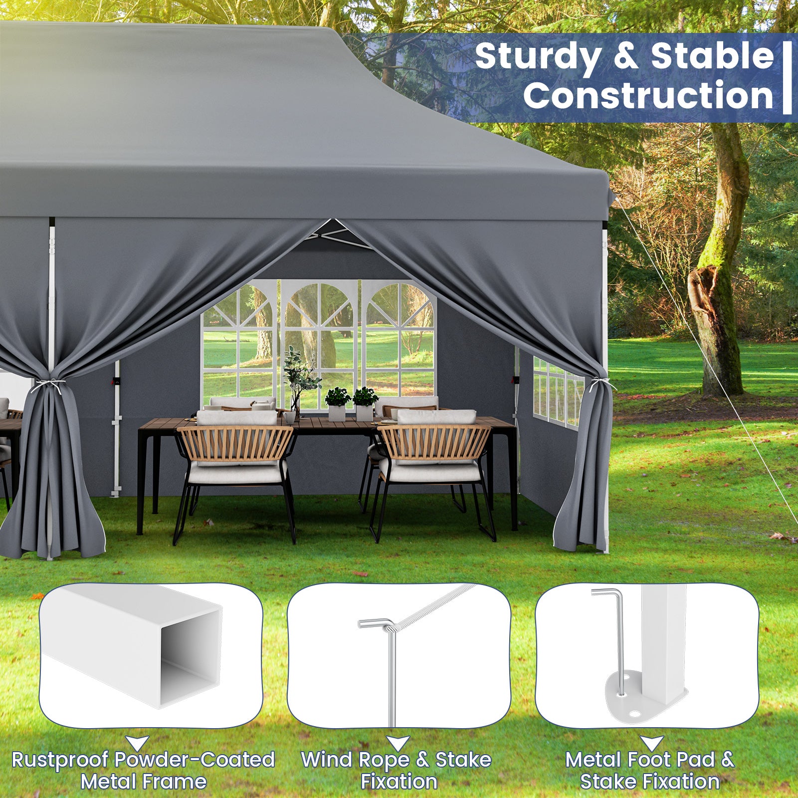 10 x 20 FT Pop up Canopy with 6 Sidewalls and Windows and Carrying Bag for Party Wedding Picnic, Gray Canopies at Gallery Canada