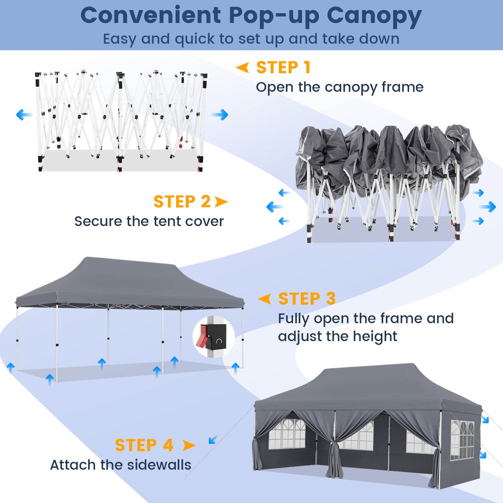 10 x 20 FT Pop up Canopy with 6 Sidewalls and Windows and Carrying Bag for Party Wedding Picnic, Gray Canopies at Gallery Canada