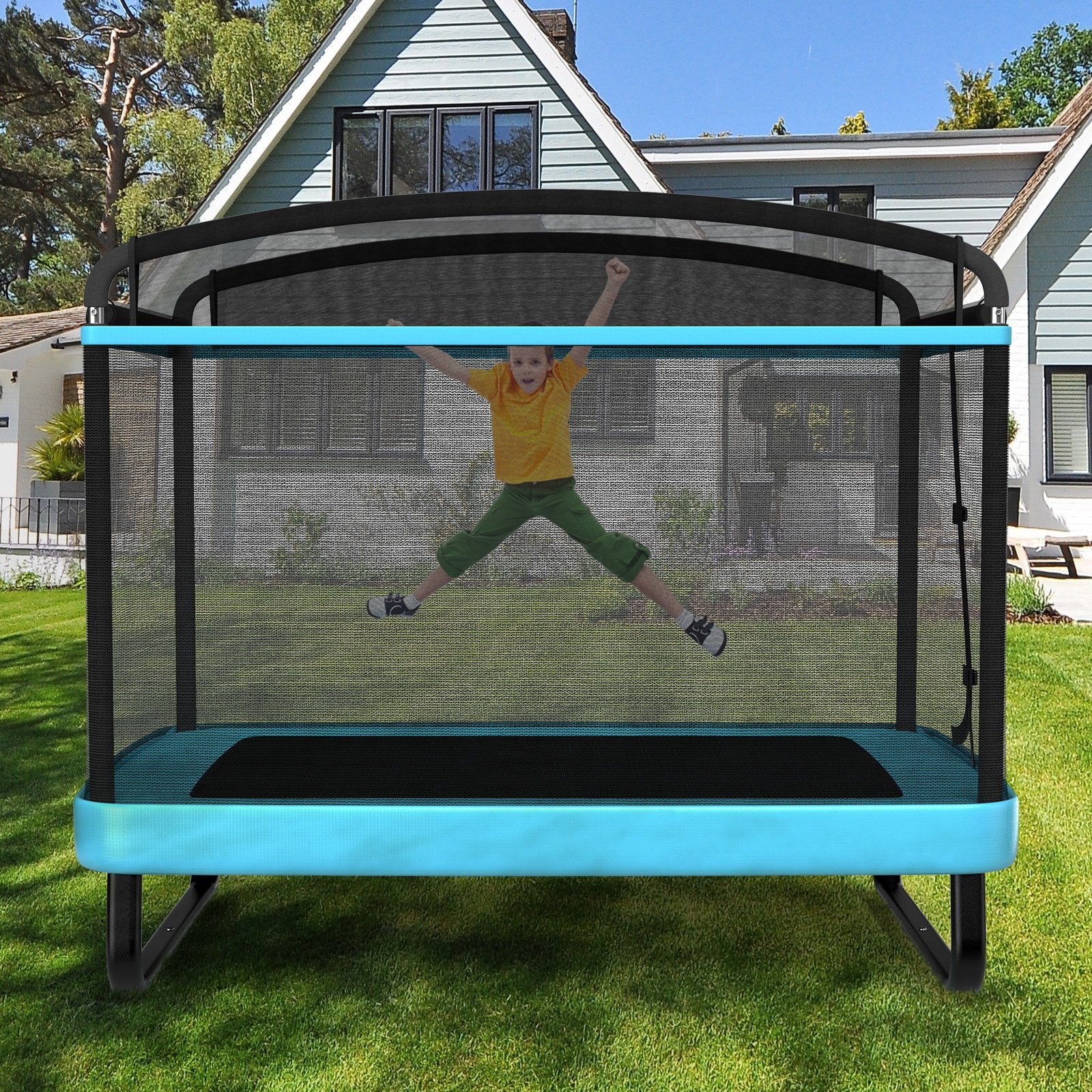 6 Feet Kids Entertaining Trampoline with Swing Safety Fence, Blue Trampolines   at Gallery Canada