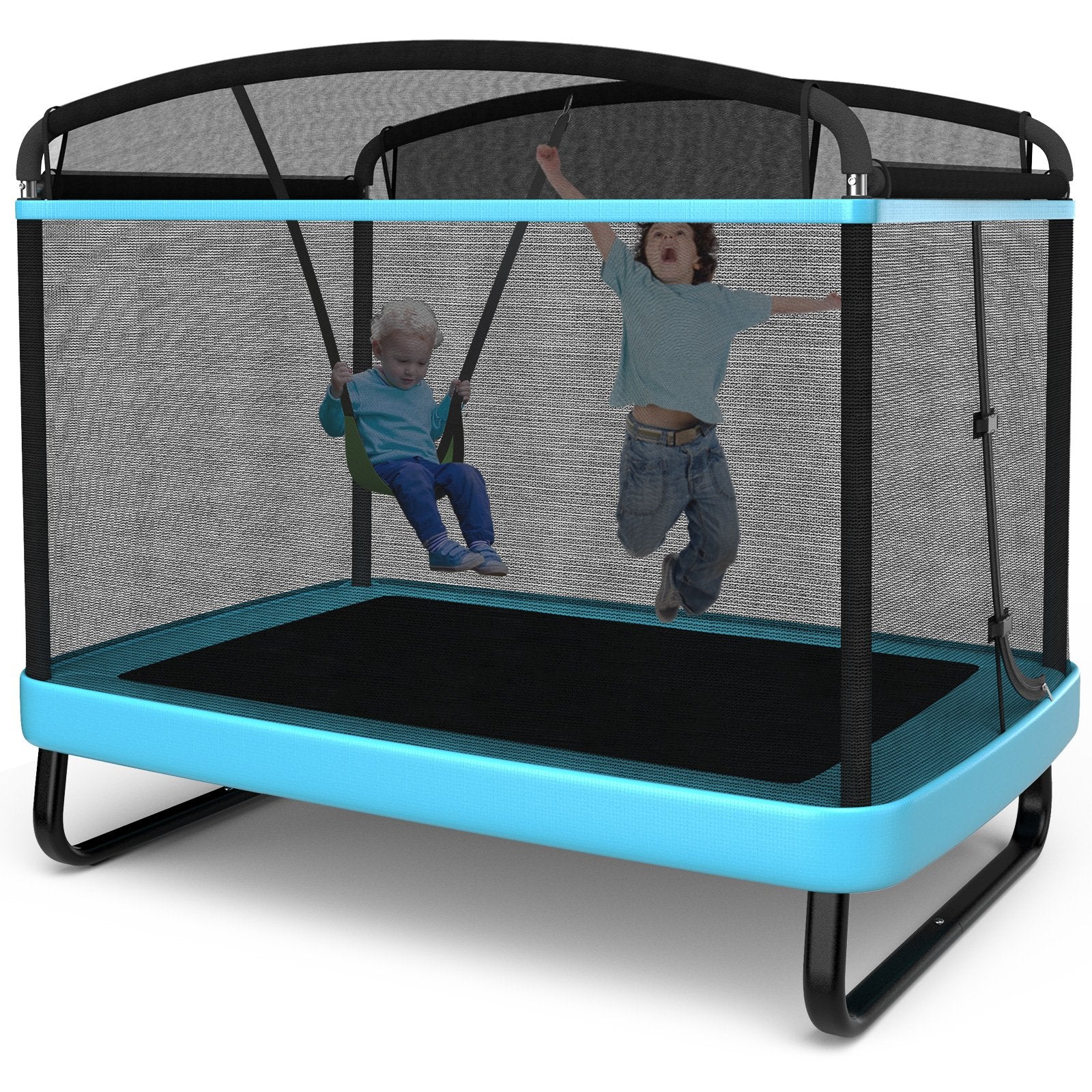 6 Feet Kids Entertaining Trampoline with Swing Safety Fence, Blue Trampolines   at Gallery Canada