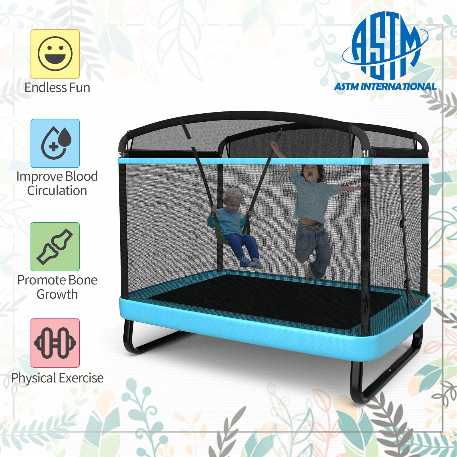 6 Feet Kids Entertaining Trampoline with Swing Safety Fence, Blue Trampolines   at Gallery Canada