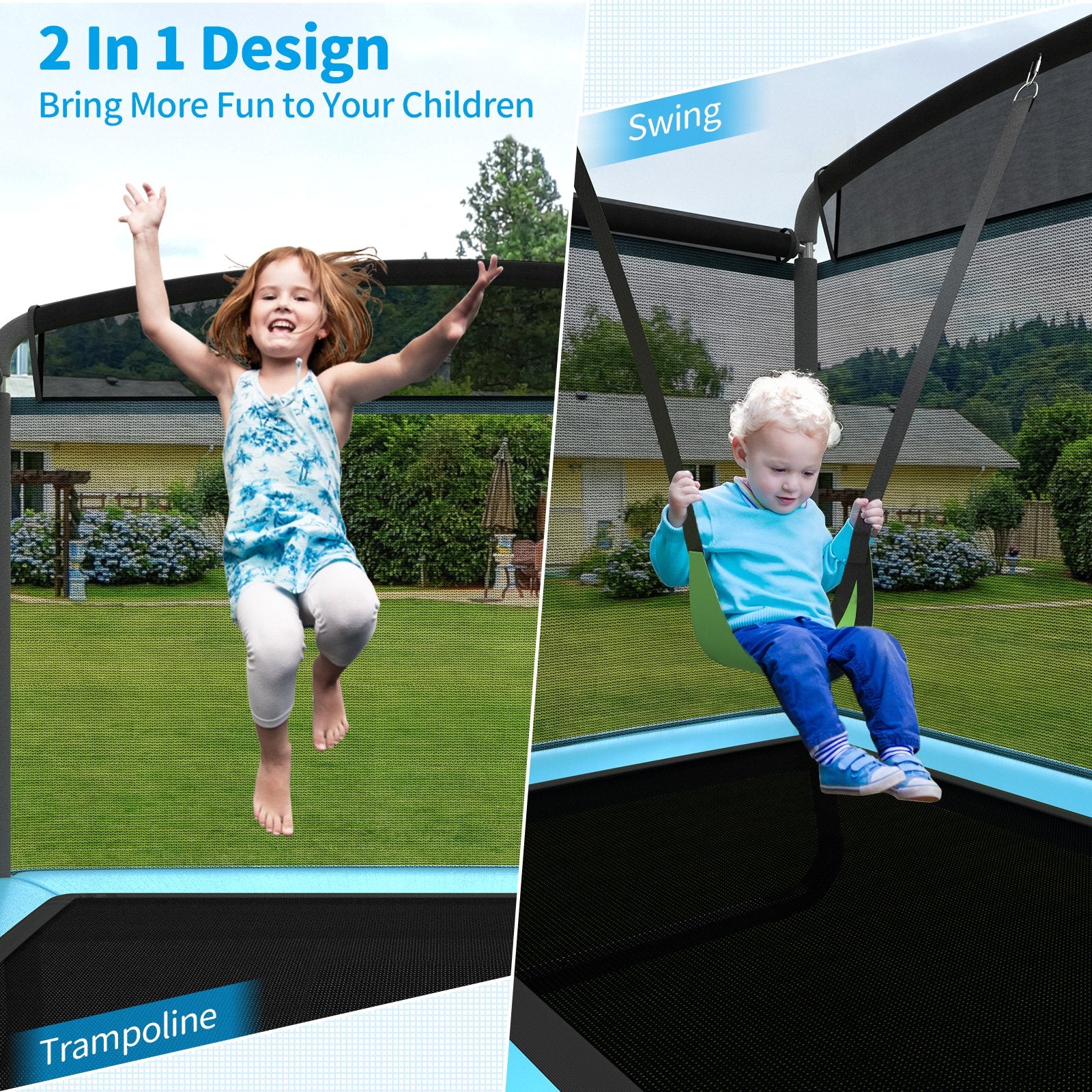 6 Feet Kids Entertaining Trampoline with Swing Safety Fence, Blue Trampolines   at Gallery Canada