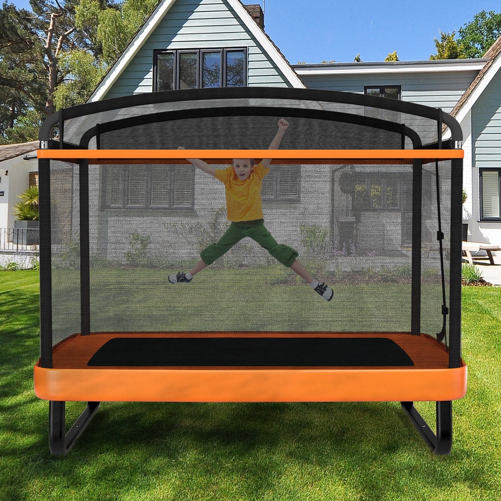 6 Feet Kids Entertaining Trampoline with Swing Safety Fence, Orange Trampolines   at Gallery Canada