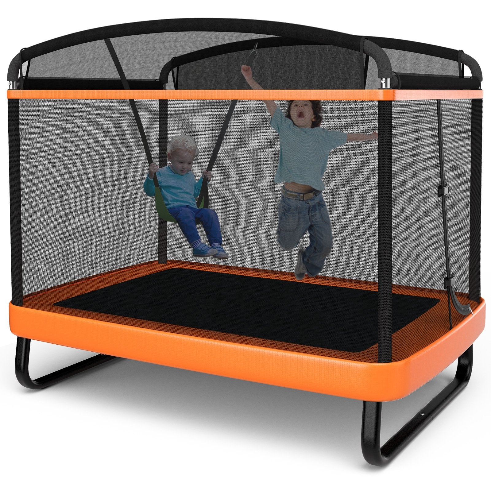 6 Feet Kids Entertaining Trampoline with Swing Safety Fence, Orange Trampolines   at Gallery Canada