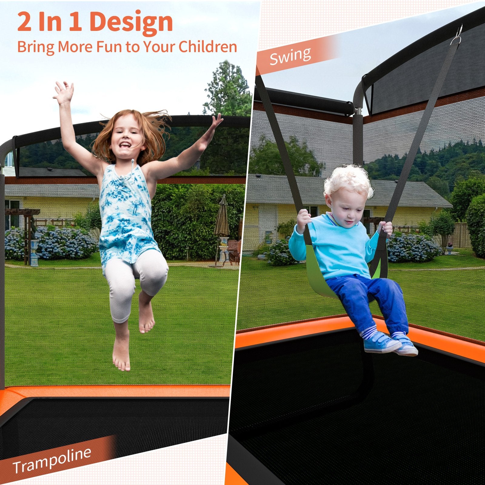 6 Feet Kids Entertaining Trampoline with Swing Safety Fence, Orange Trampolines   at Gallery Canada