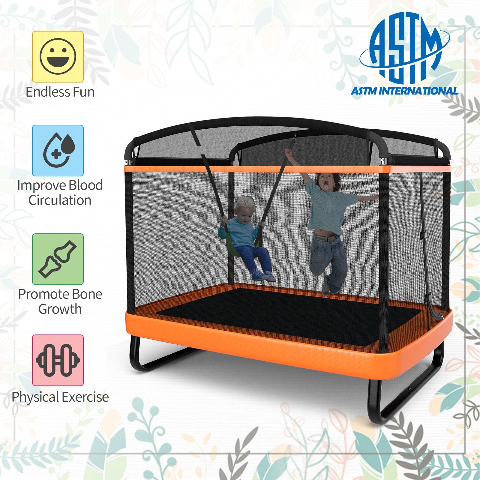 6 Feet Kids Entertaining Trampoline with Swing Safety Fence, Orange Trampolines   at Gallery Canada