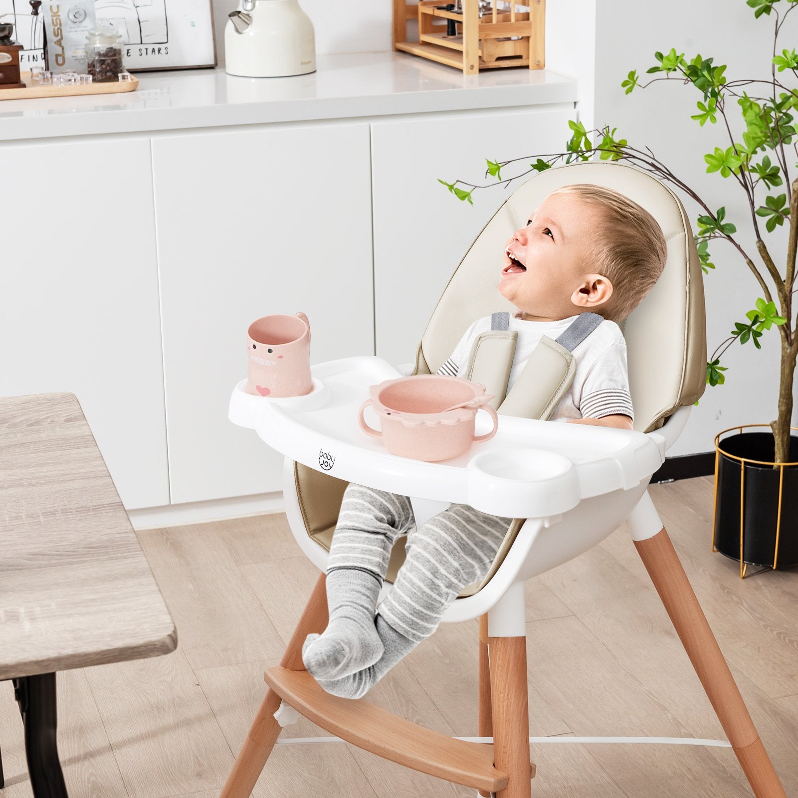 Baby High Chair with Dishwasher Safe Tray, Beige High Chairs   at Gallery Canada