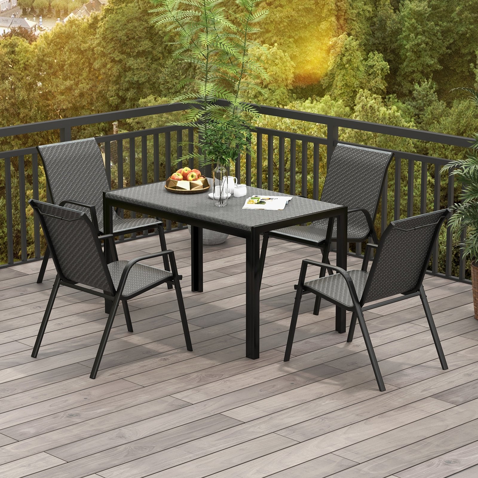 4 Piece Patio Rattan Dining Chairs with Wicker Woven Seat and Back for Backyard Front Porch, Brown - Gallery Canada