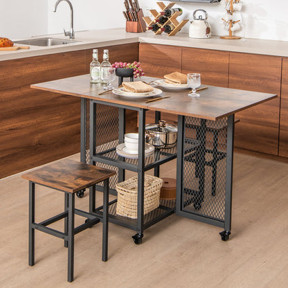 Drop Leaf Expandable Dining Table Set with Lockable Wheels, Brown Dining Room Sets   at Gallery Canada