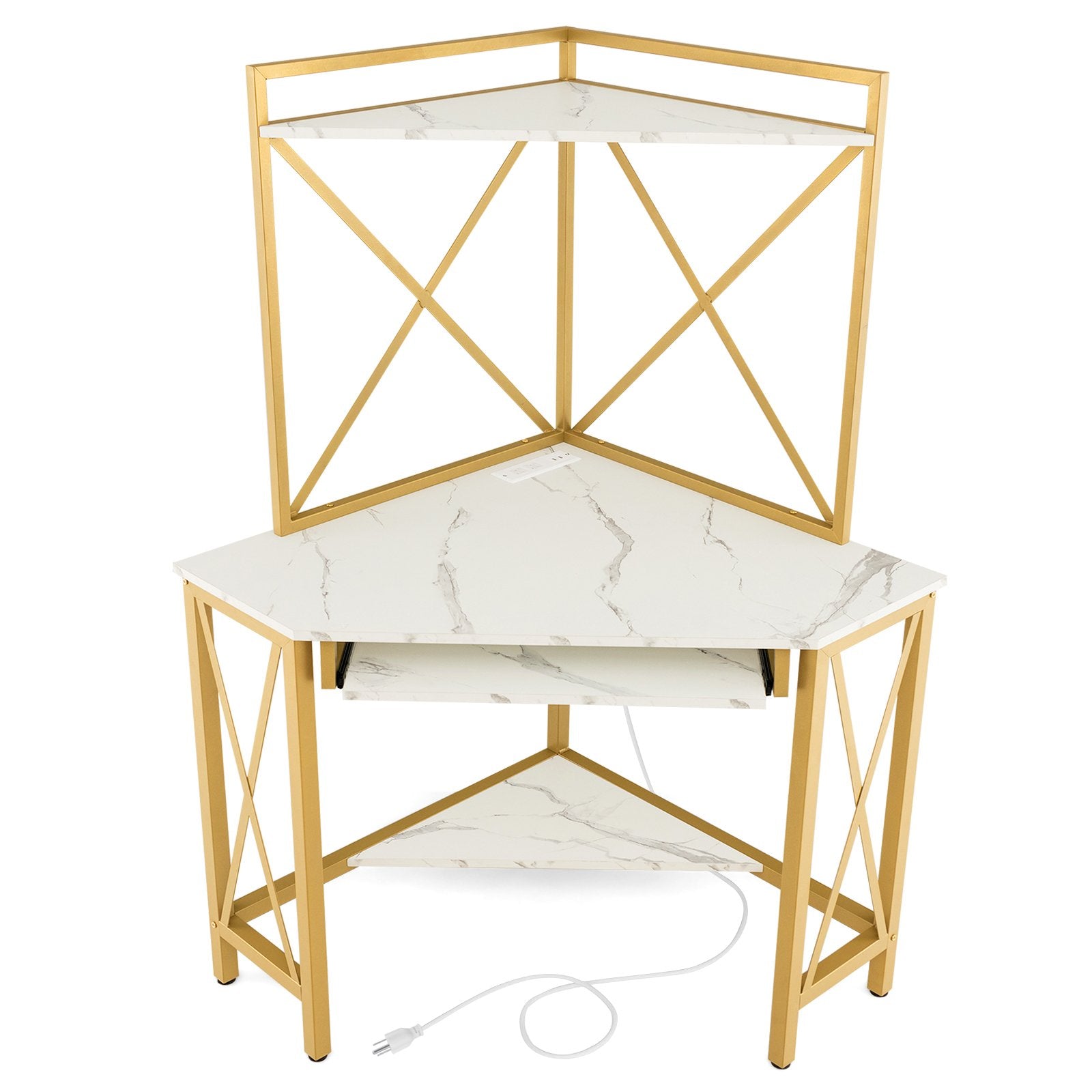 Space-Saving Corner Computer Desk with with Hutch and Keyboard Tray, White Corner Desks White at Gallery Canada