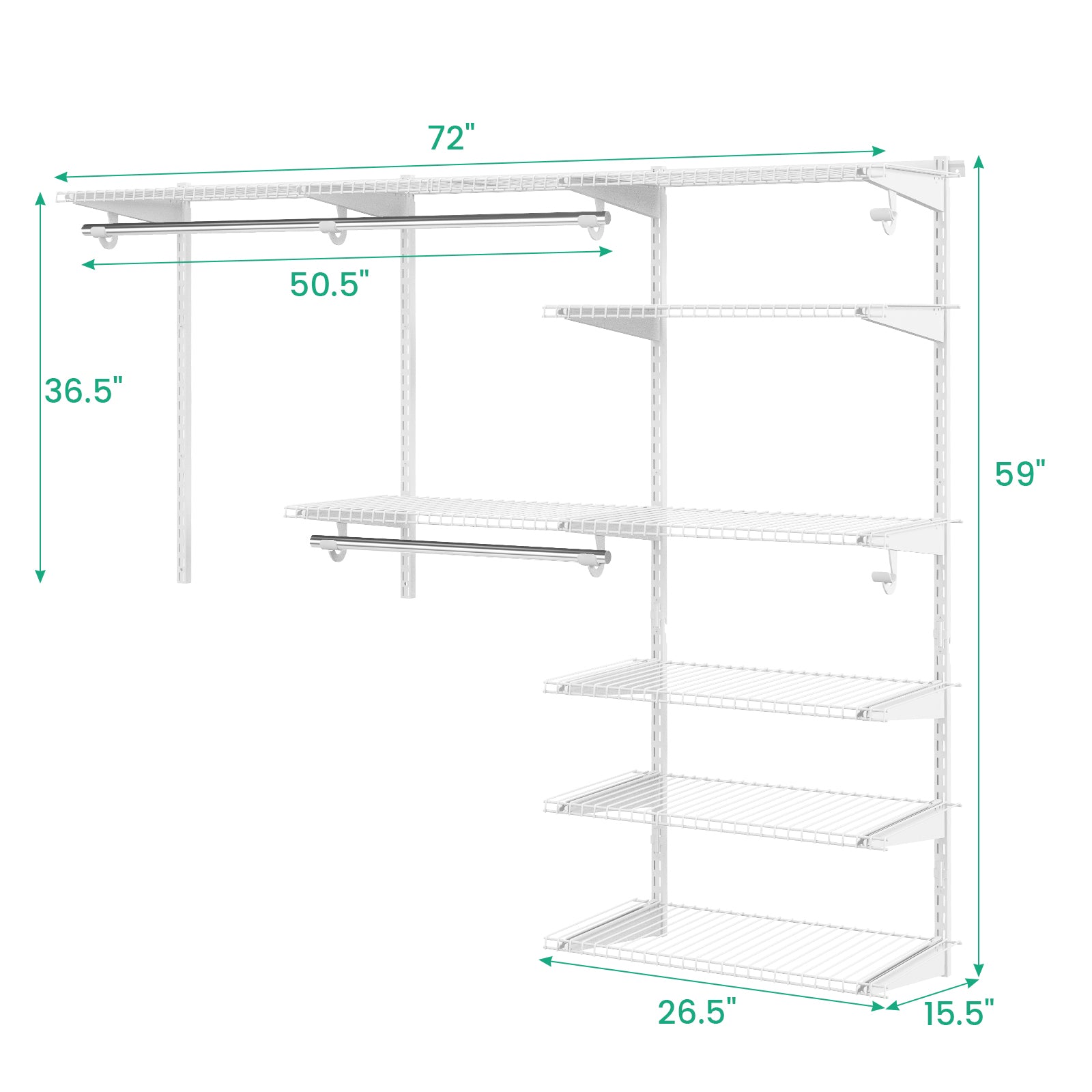 Adjustable Closet Organizer Kit with Shelves and Hanging Rods for 4 to 6 Feet, White Clothing & Closet Storage at Gallery Canada