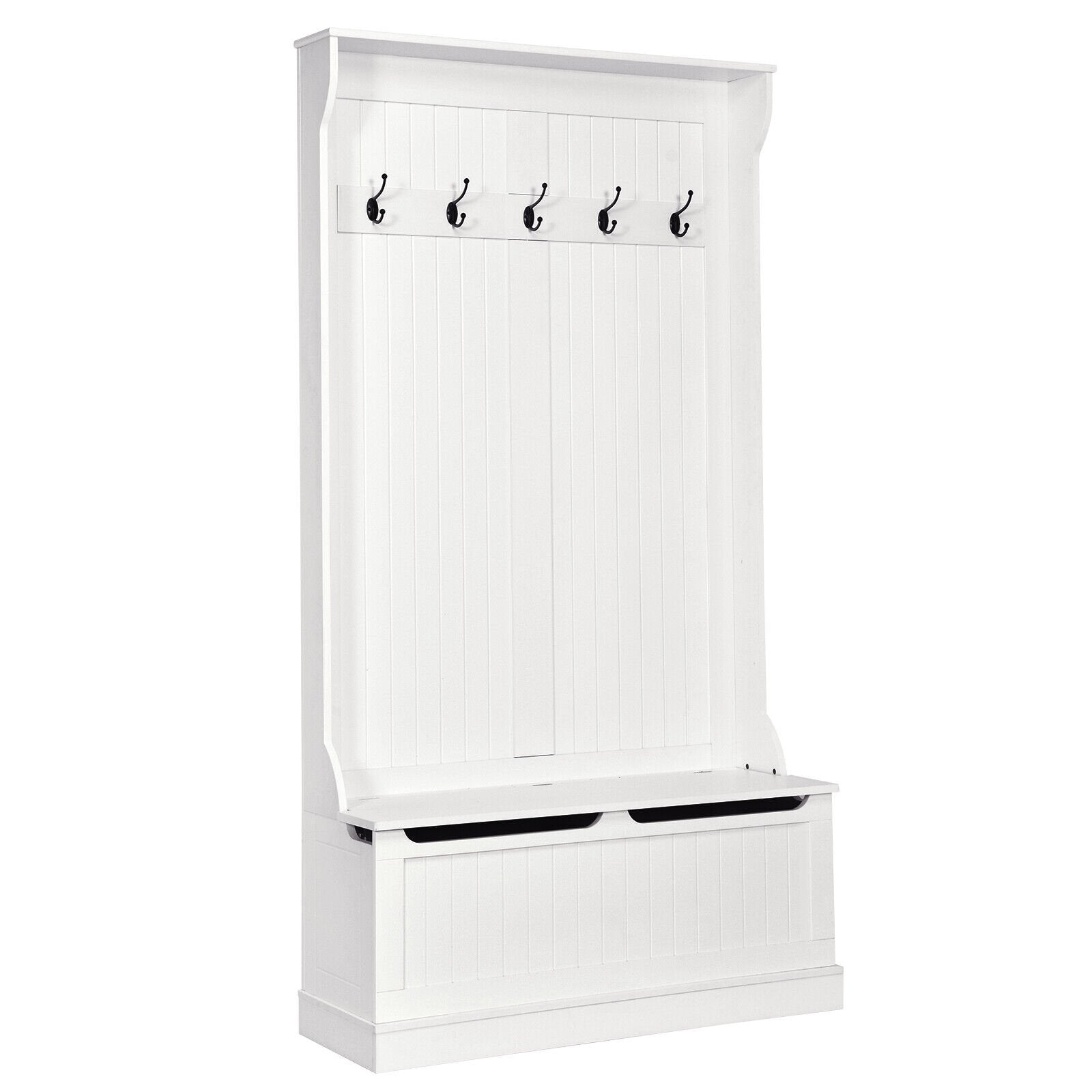 3-in-1 Entryway Hall Tree Coat Rack Shoe Bench with Hooks and Bottom Storage, White Coat Racks & Hall Trees   at Gallery Canada