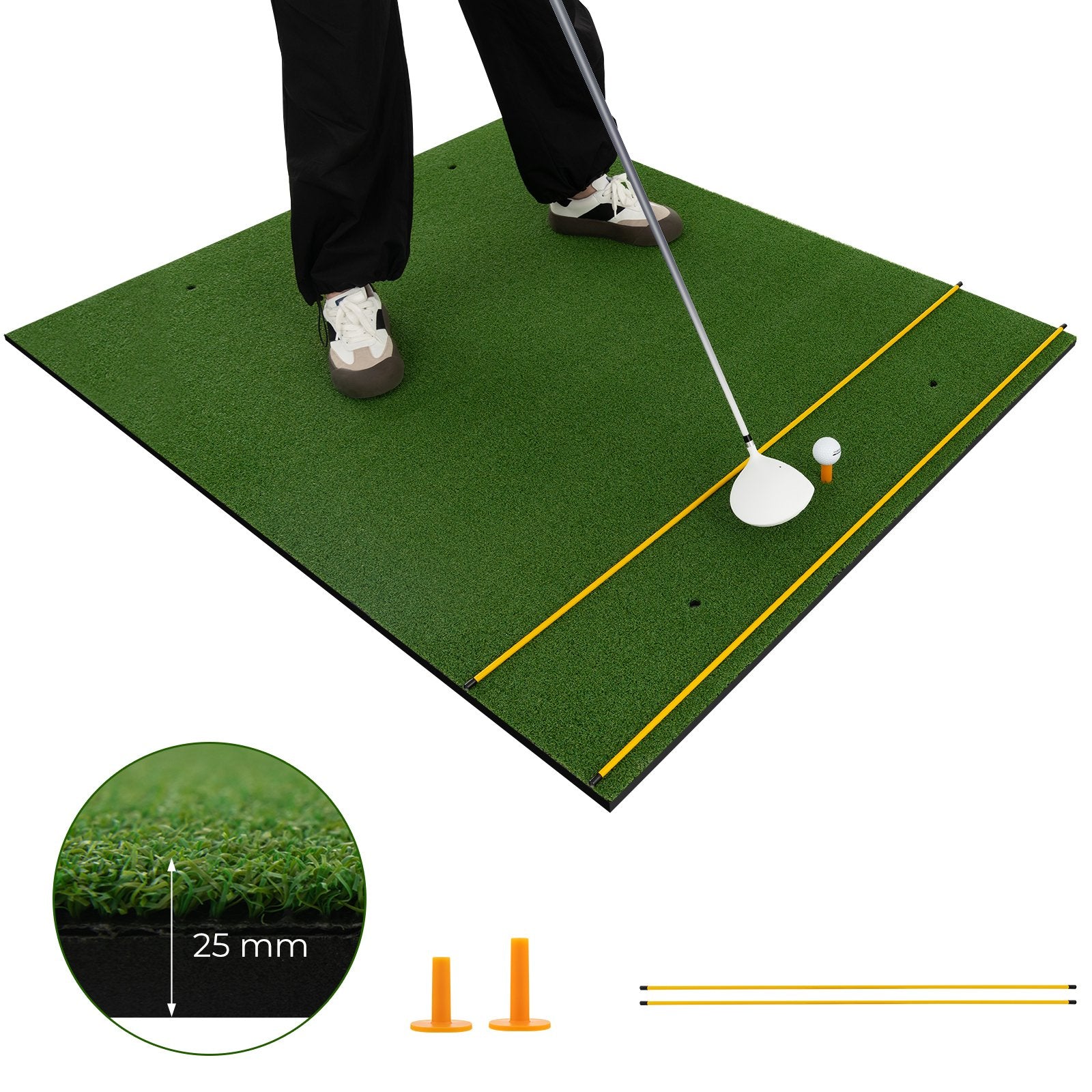 Artificial Turf Mat for Indoor and Outdoor Golf Practice Includes 2 Rubber Tees and 2 Alignment Sticks-25mm, Green Golf   at Gallery Canada