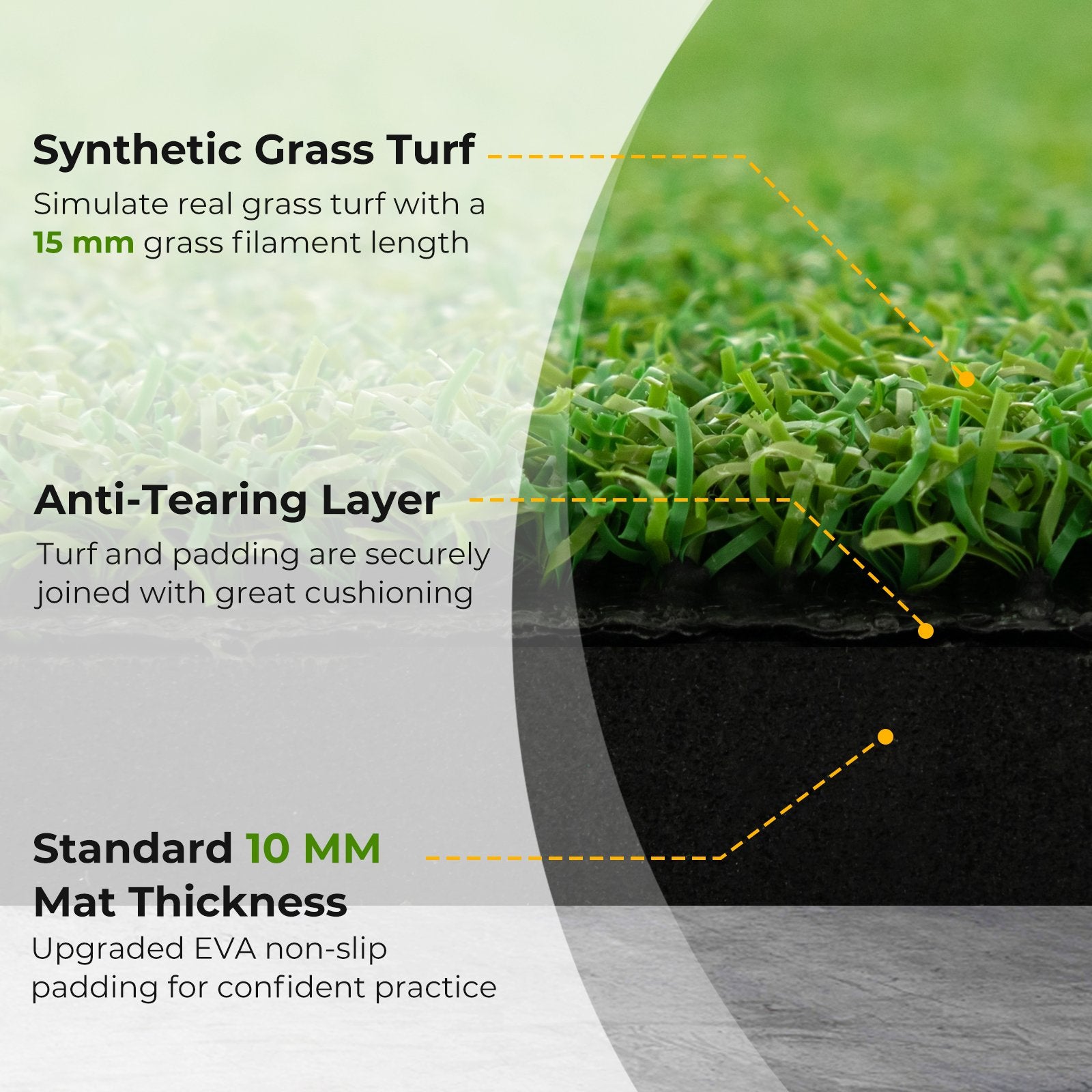 Artificial Turf Mat for Indoor and Outdoor Golf Practice Includes 2 Rubber Tees and 2 Alignment Sticks-25mm, Green Golf   at Gallery Canada